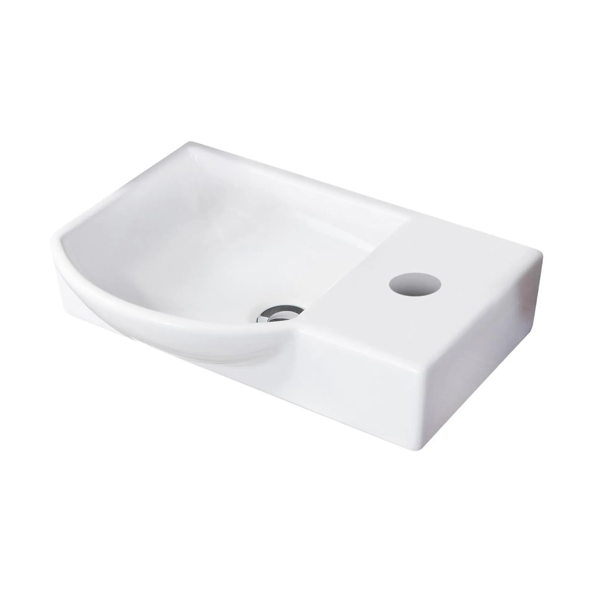 FACKELMANN SBC B.CLEVER Gäste WC Waschtisch Set 45 cm breit, Weiß/Braun hell, Waschbecken Keramik Weiß, Türanschlag links