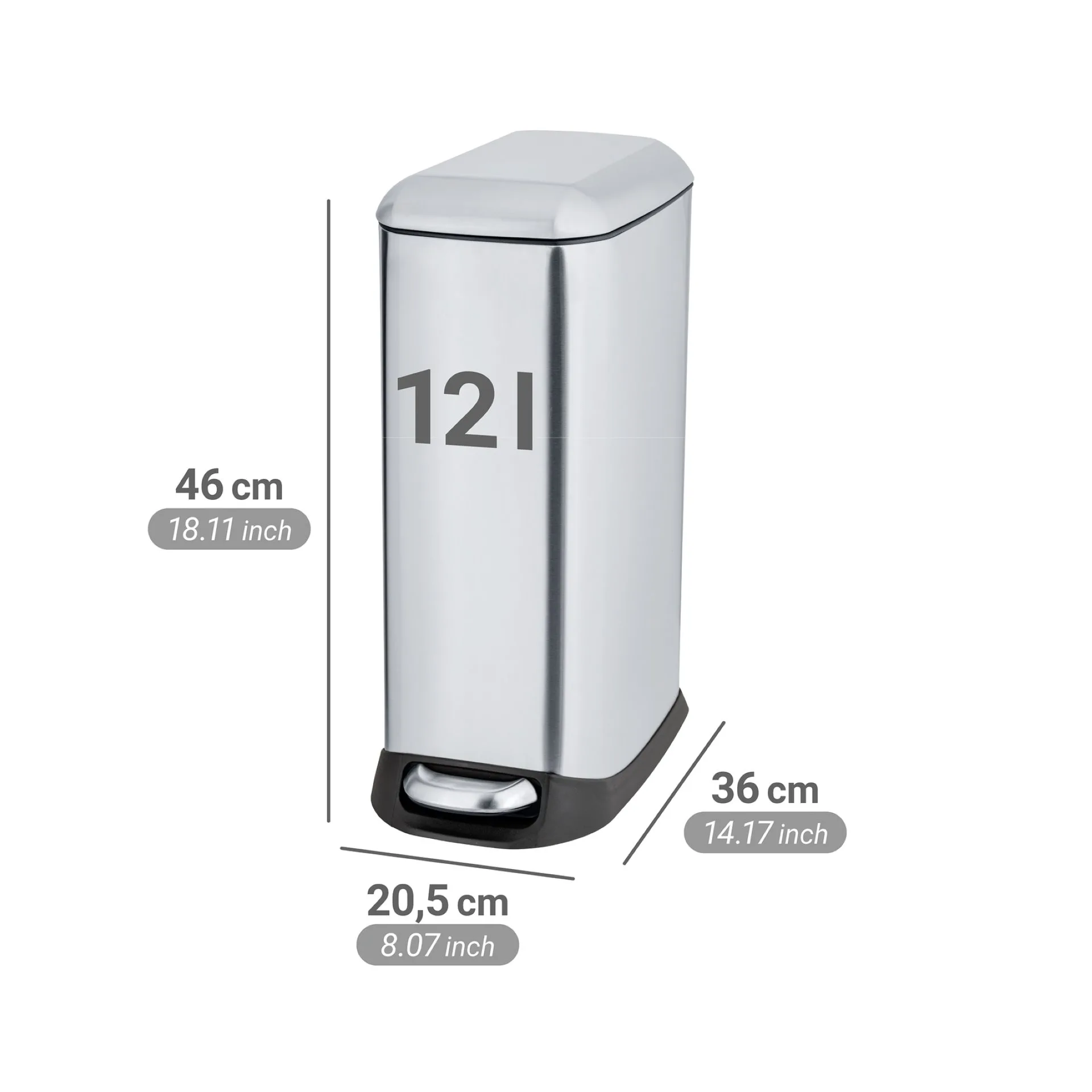 WENKO DESIGN Mülleimer 12 Liter, Silber, mit Absenkautomatik