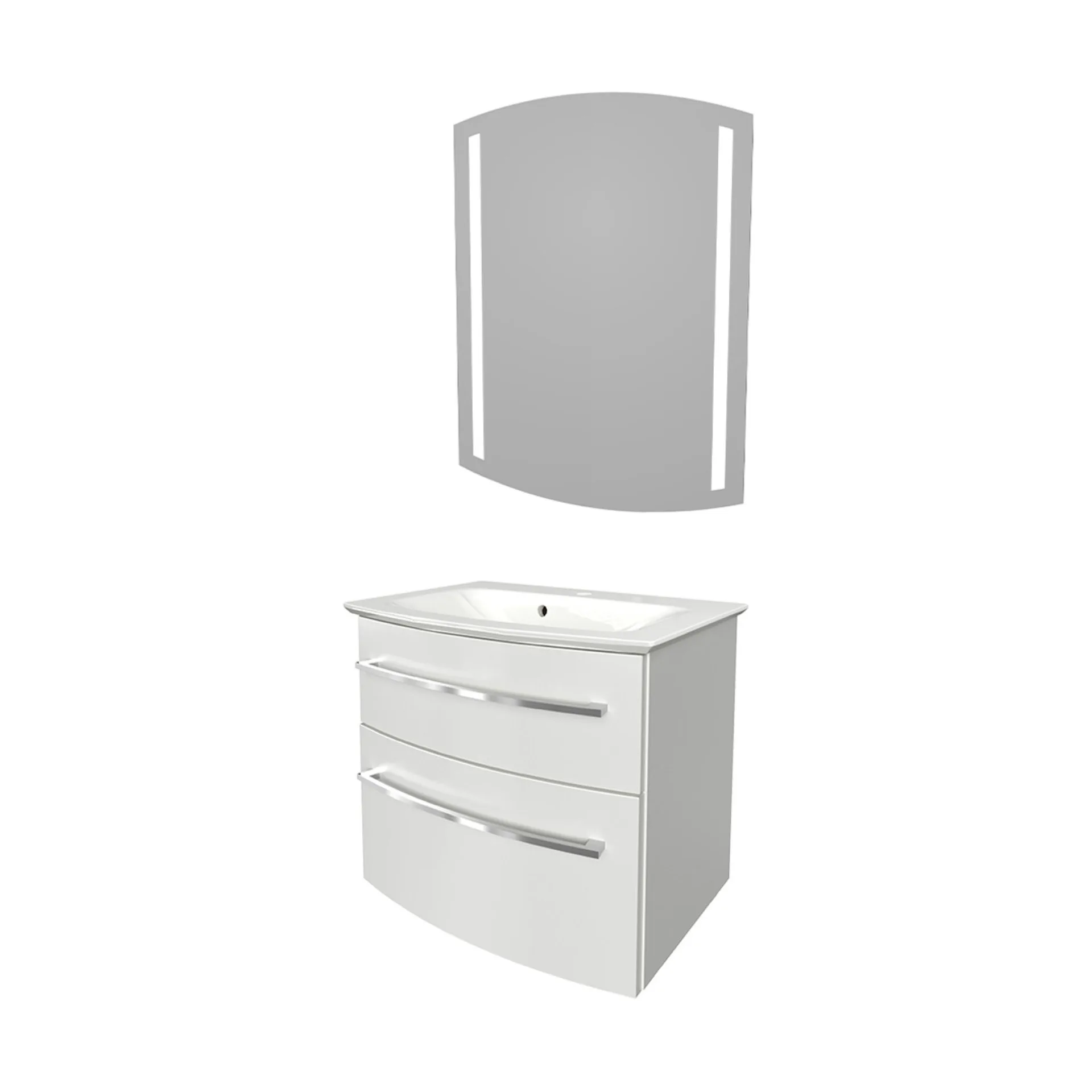 FACKELMANN B.STYLE Waschtisch Set mit Spiegel 60 cm breit, Weiß, Waschbecken Gussmarmor Weiß