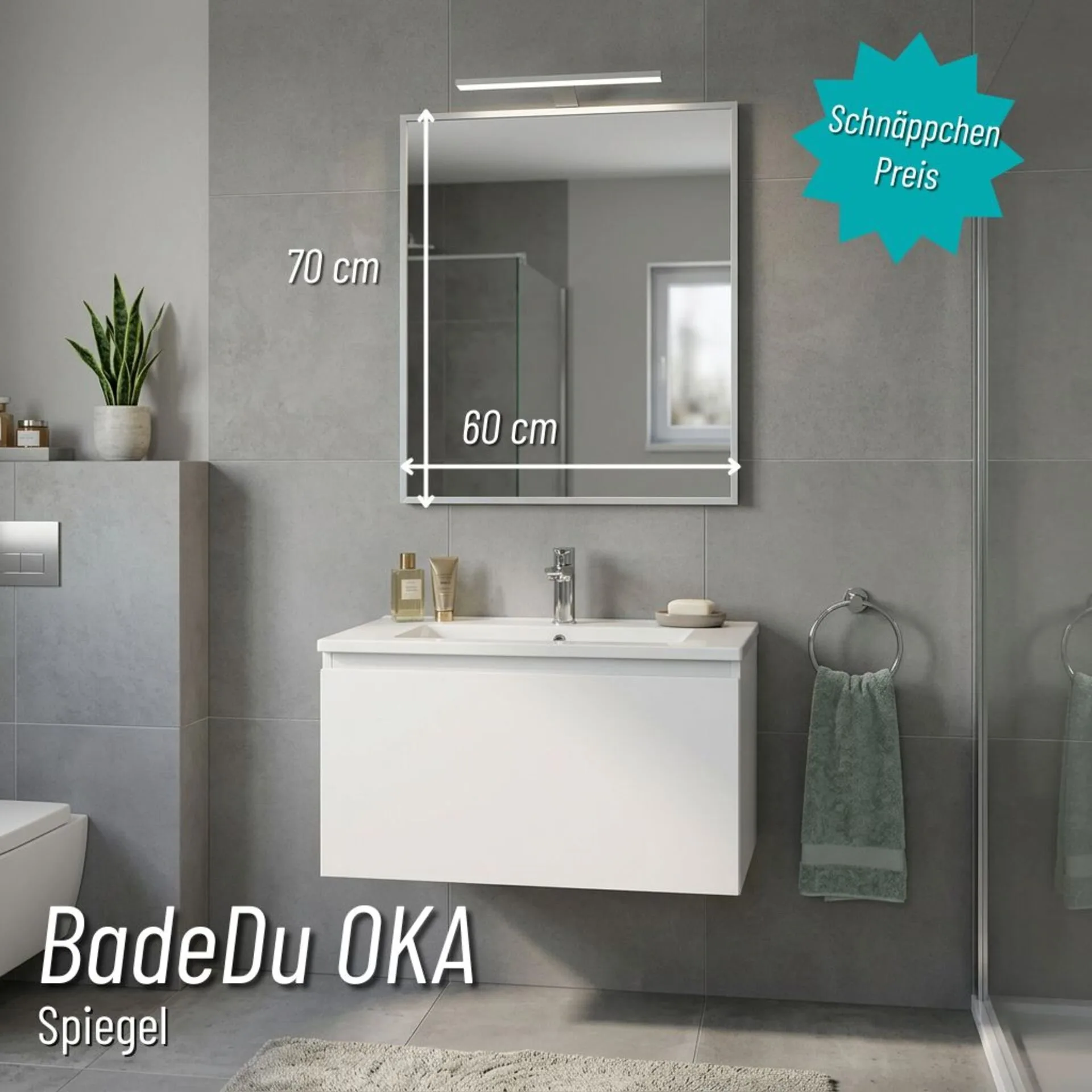 BADEDU OKA Spiegel 60 cm breit mit Aluminiumrahmen