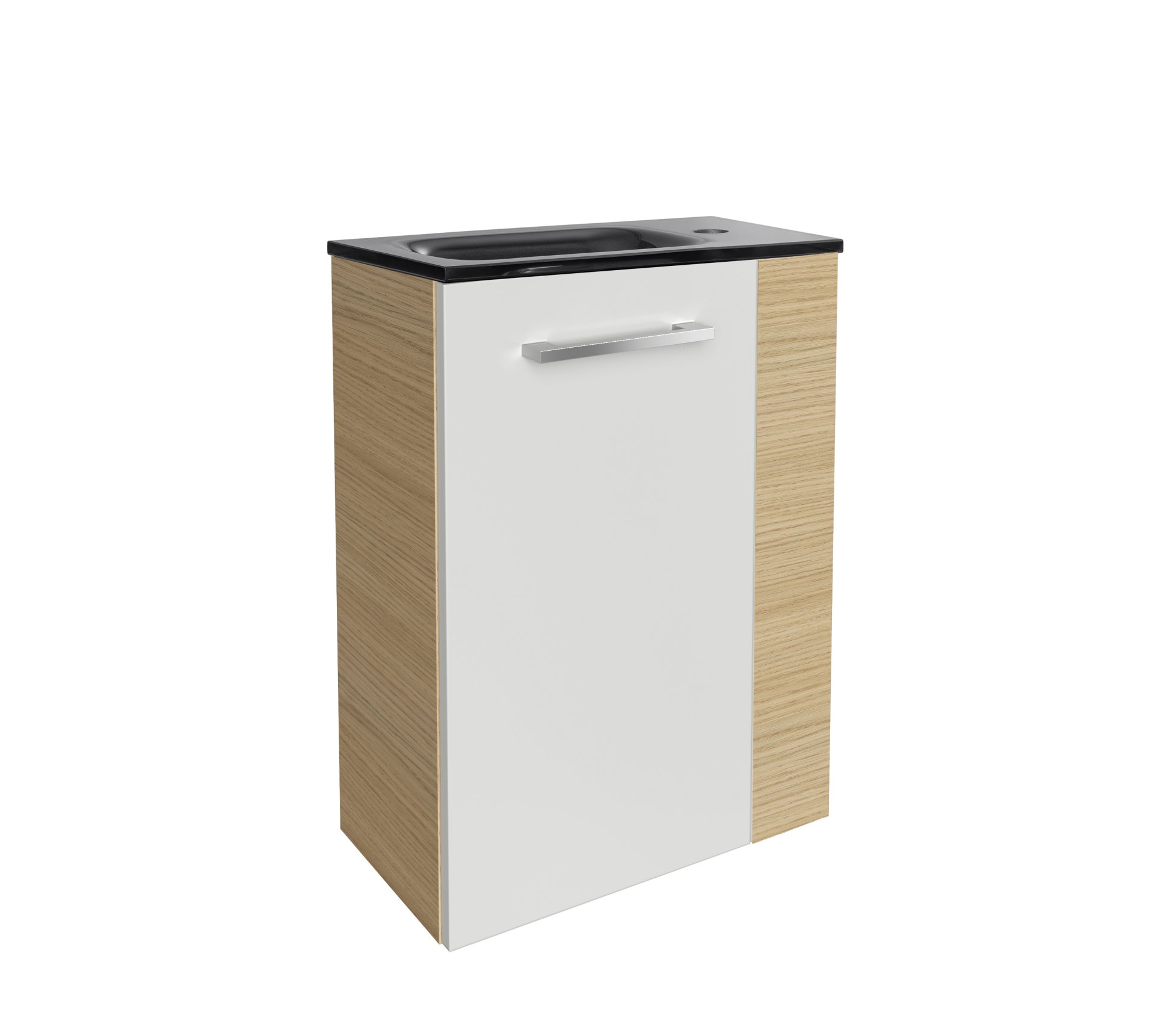 FACKELMANN SBC B. STYLE Gäste WC Waschtisch Set 45 cm breit, Braun/Weiß, Waschbecken Glas Anthrazit, Türanschlag links