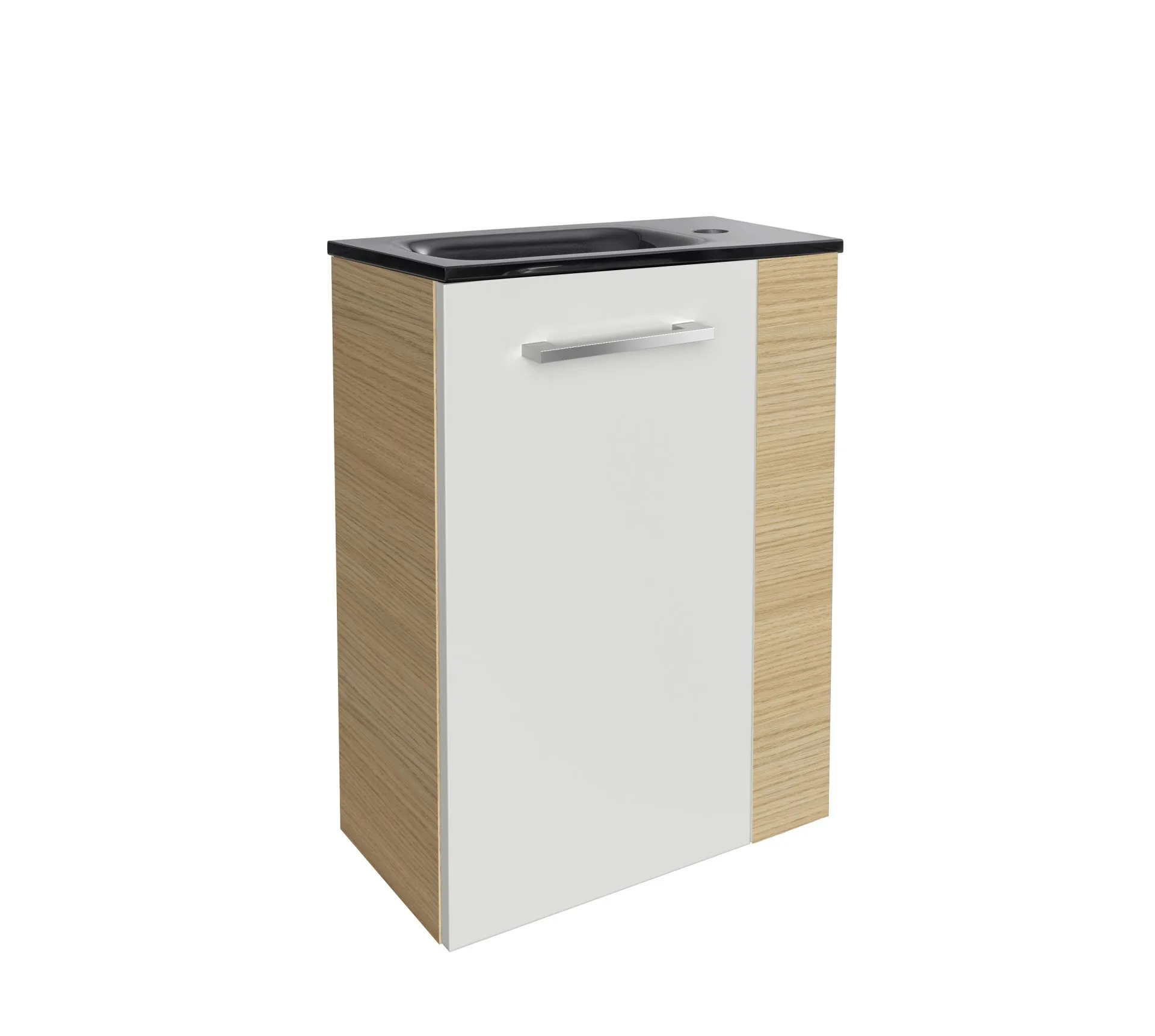 FACKELMANN SBC B.STYLE Gäste WC Waschtisch Set 45 cm breit, Braun/Weiß, Waschbecken Glas Anthrazit, Türanschlag links