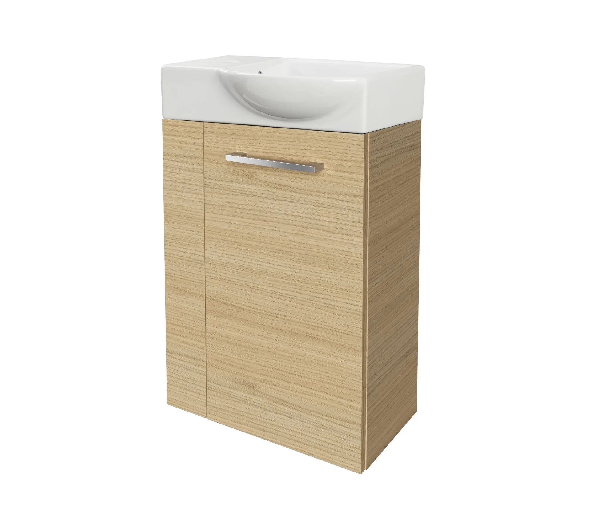 FACKELMANN SBC B.STYLE Gäste WC Waschtisch Set 45 cm breit, Braun, Waschbecken Keramik Weiß, Türanschlag rechts