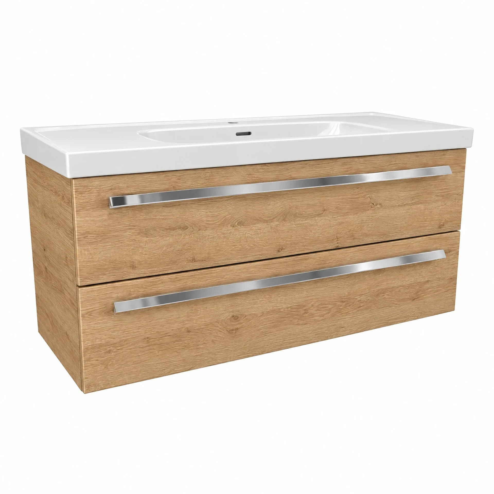 BADEDU TESSANO Waschbecken mit Unterschrank 120 cm breit, Braun hell, Waschbecken Keramik Weiß