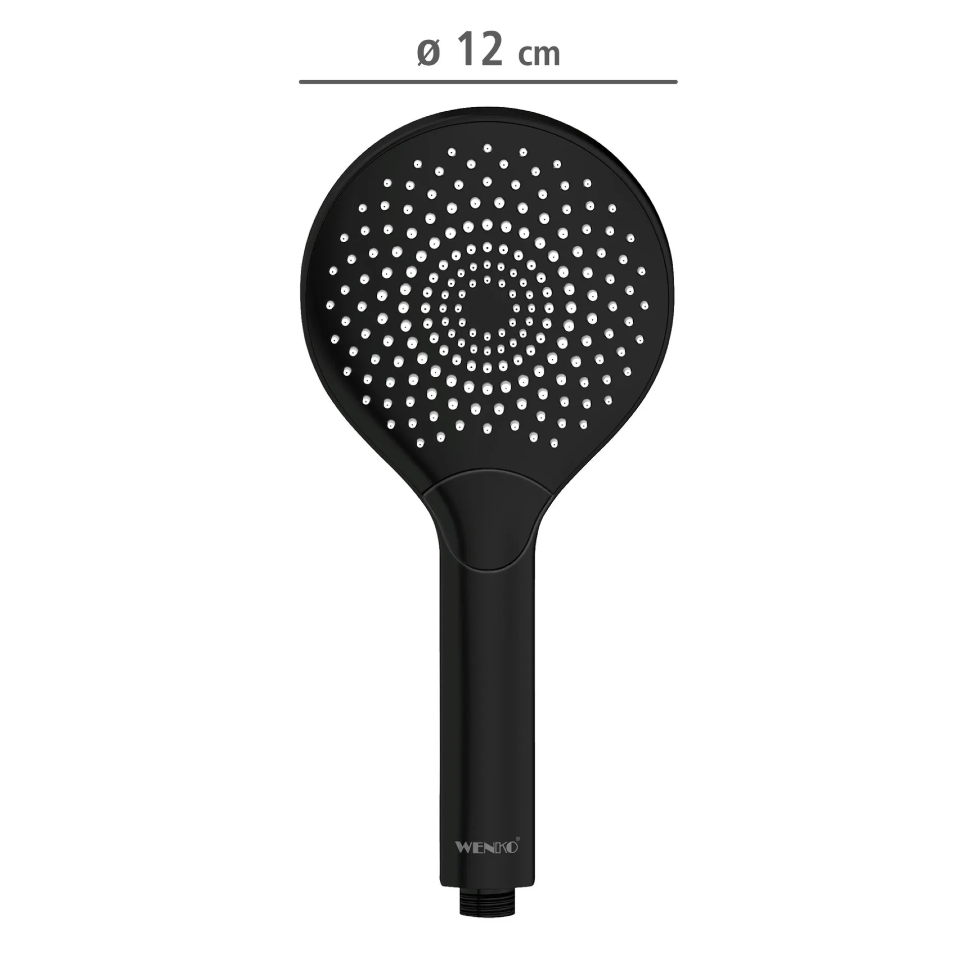 WENKO Duschkopf Ø 12 cm, Schwarz, mit Wassersparsystem, 3 verschiedene Wasserstrahlarten