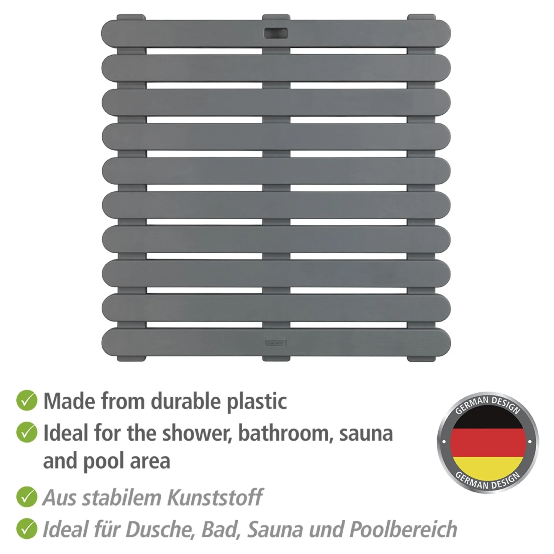 WENKO INDOOR&OUTDOOR Badematte 55 x 55 cm, Grau