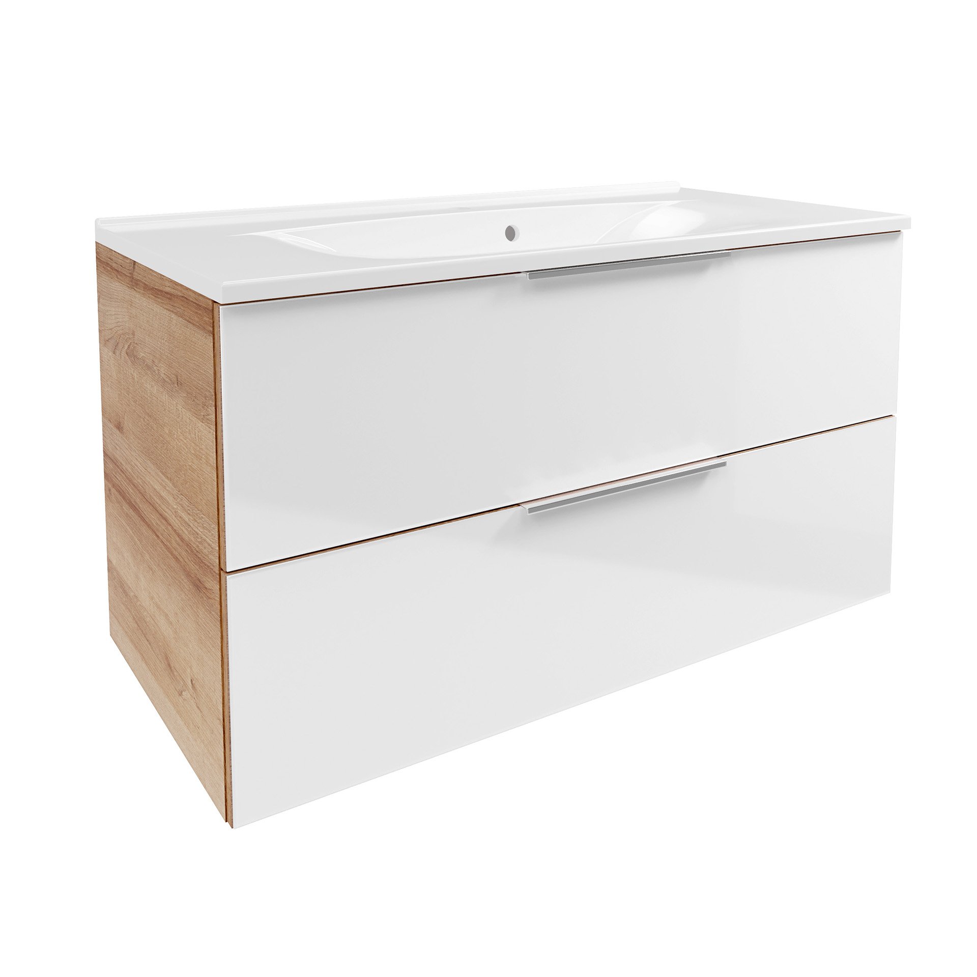 Fackelmann B.BRILLANT Badmöbel Set 2-teilig, 100 cm breit, Weiß Glas/Braun hell, Gussmarmor