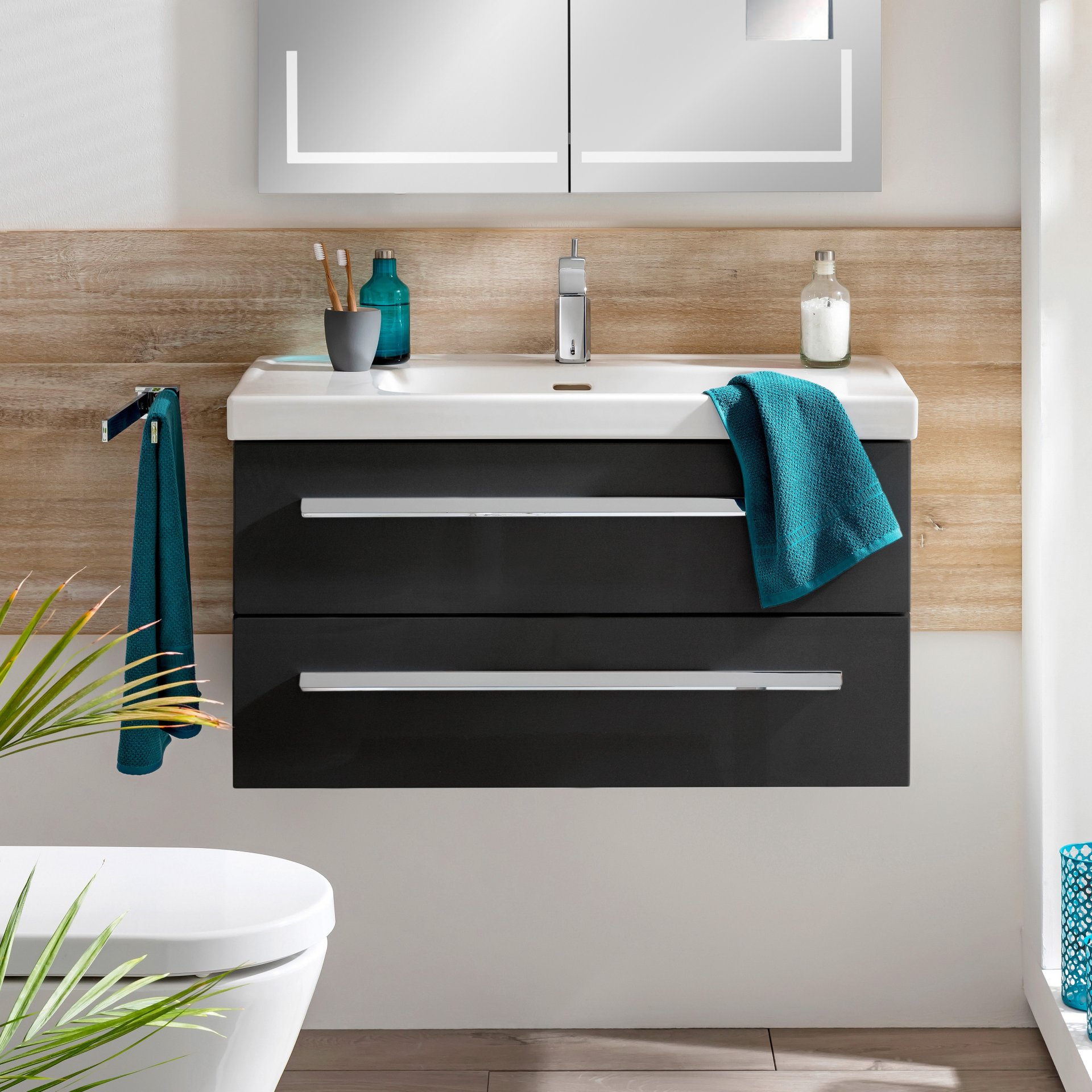 LANZET K1 Waschbeckenunterschrank 90 cm, Anthrazit