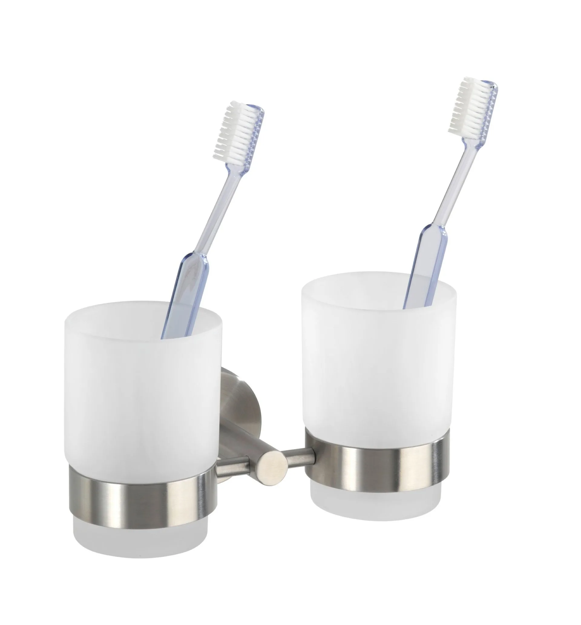 WENKO DUO BOSIO Zahnputzbecher, Chrom matt, mit Halter, Edelstahl rostfrei