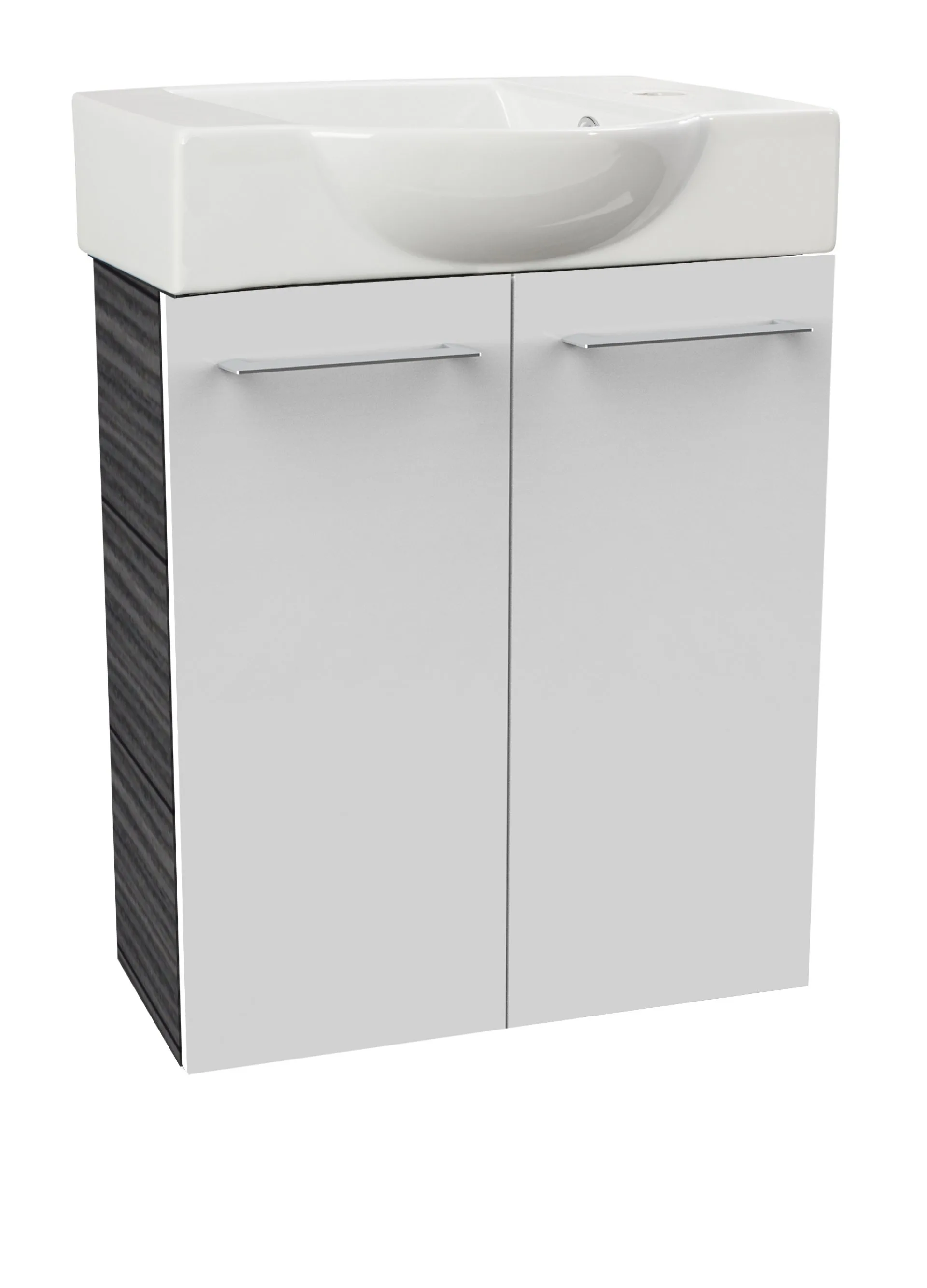 FACKELMANN SBC B.PERFEKT Gäste WC Waschtisch Set 55 cm breit, Weiß/Anthrazit Holzoptik, Waschbecken Keramik Weiß, Hahnloch rechts
