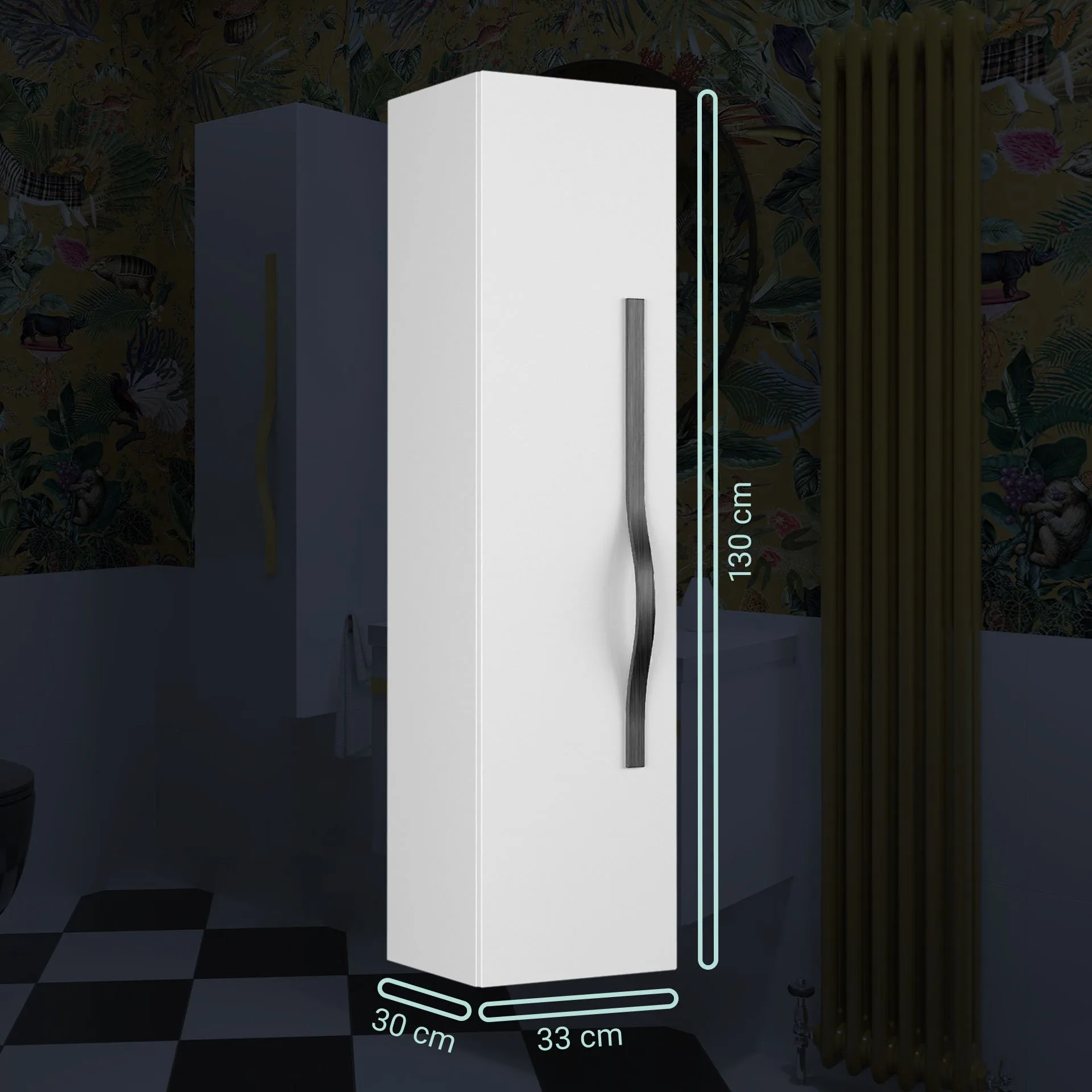 BADEDU FILS Hochschrank 33 cm breit, Weiß, Griff Schwarz