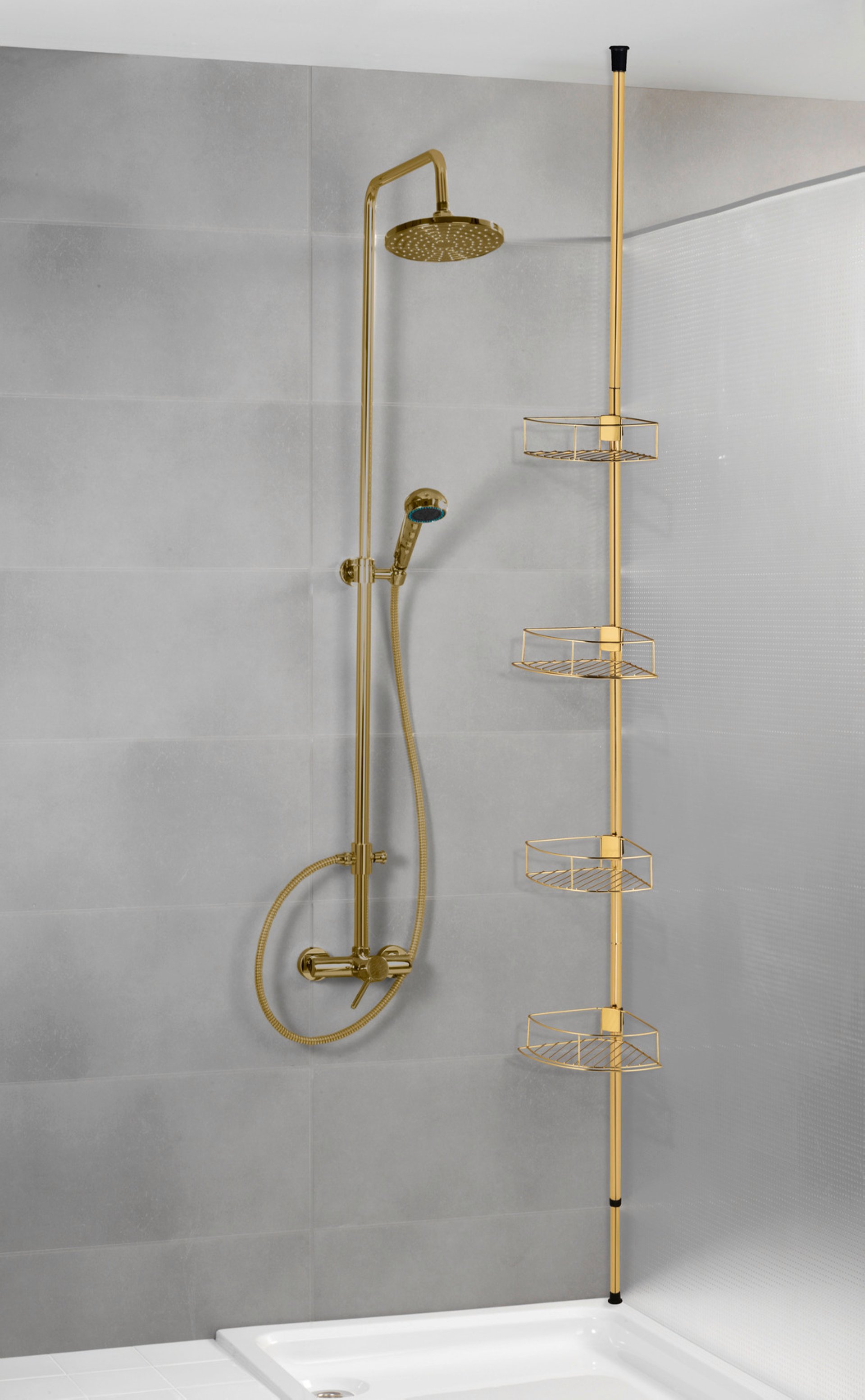 WENKO DOLCEDO Dusch Eckablage, Gold matt, 4 Etagen, Edelstahl rostfrei, zum Einklemmen
