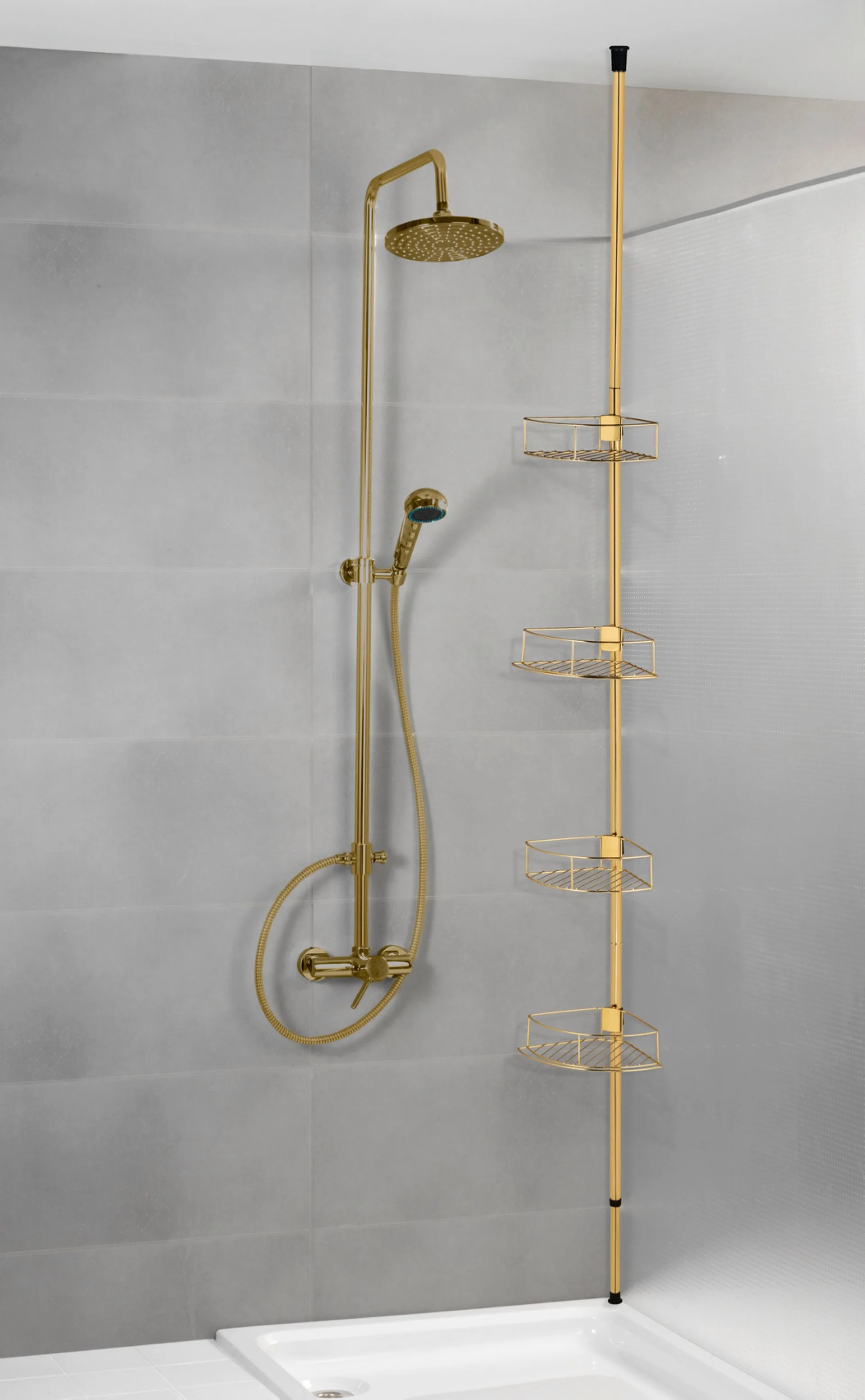 WENKO DOLCEDO Dusch Eckablage, Gold matt, 4 Etagen, Edelstahl rostfrei, zum Einklemmen