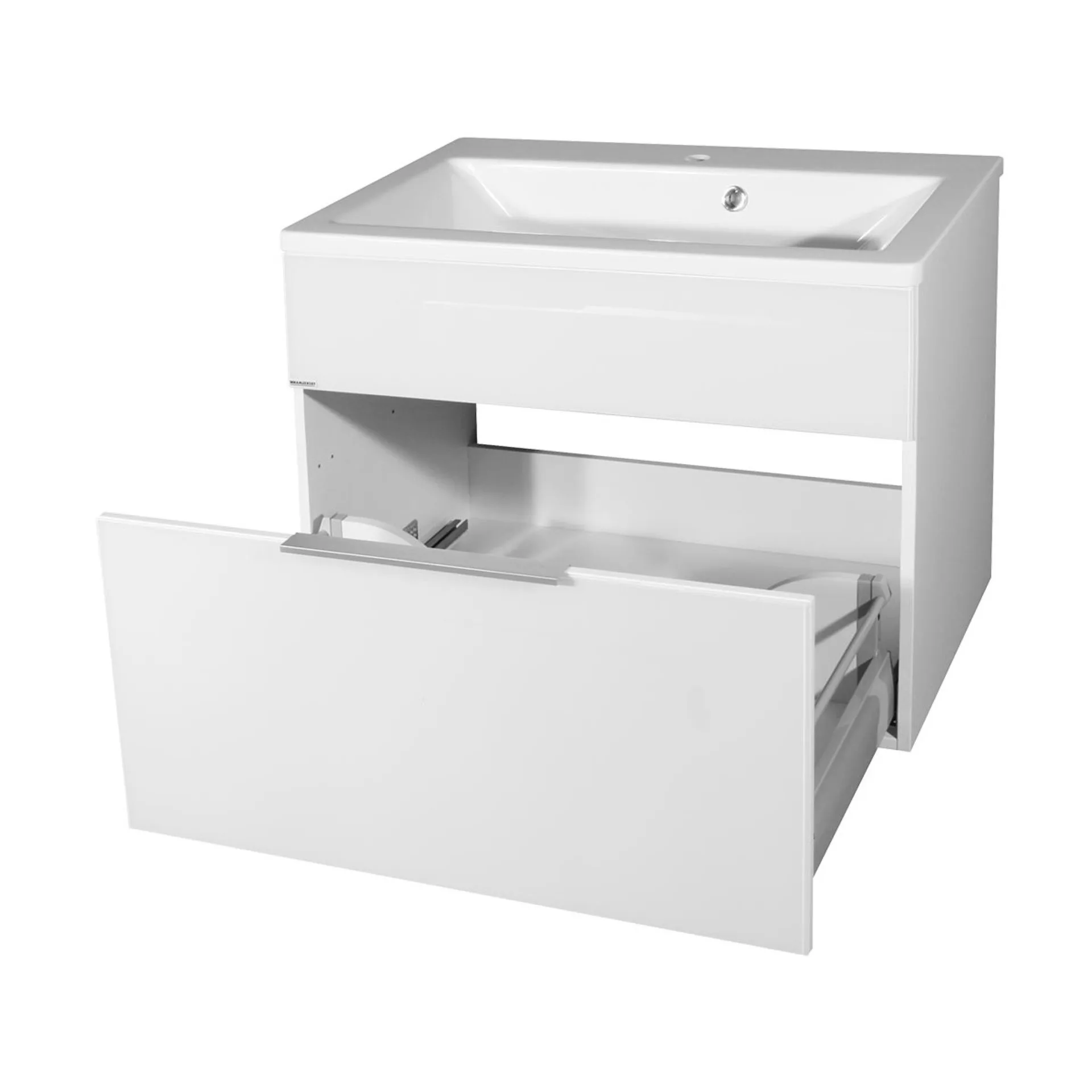 FACKELMANN KARA Waschtisch Set mit Spiegelschrank 80 cm breit, Weiß, Waschbecken Gussmarmor Weiß, 1 Schublade