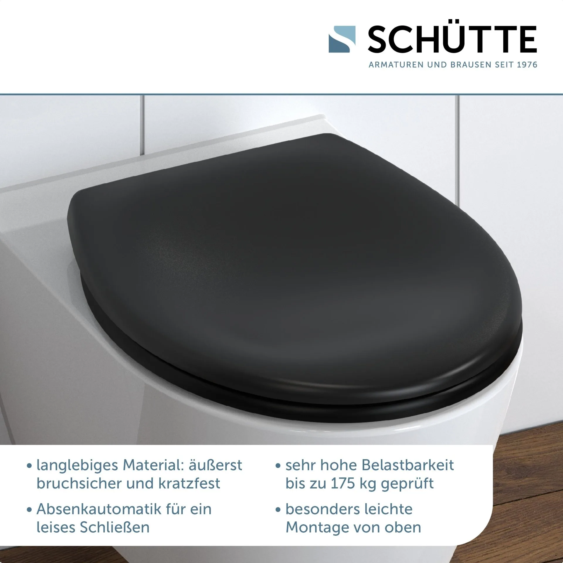 SCHÜTTE SCHWARZ WC-Sitz, Kunststoff, mit Absenkautomatik und Schnellverschluss
