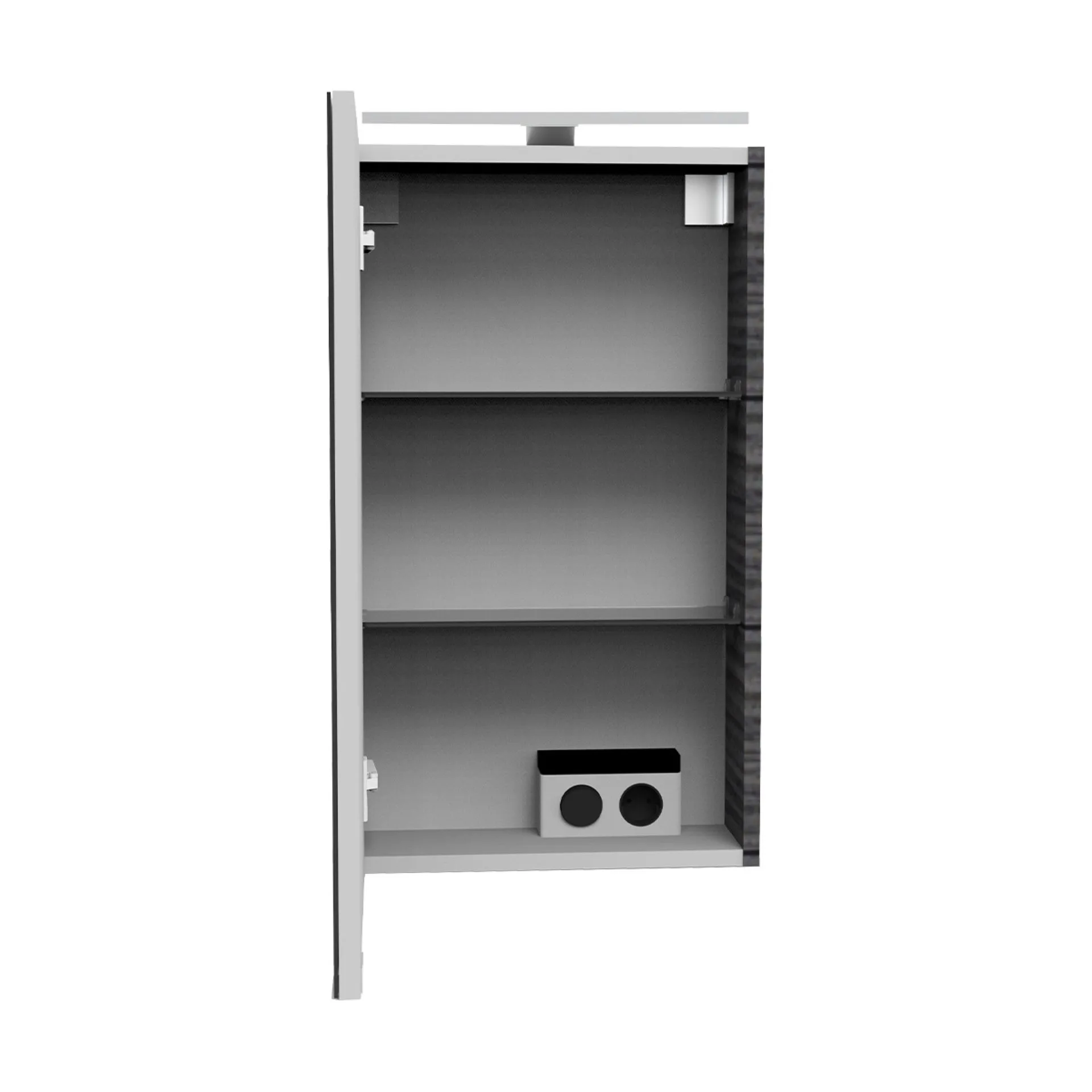 FACKELMANN SBC B.PERFEKT Gäste WC Spiegelschrank 40 cm breit, Anthrazit Holzoptik, Türanschlag links + Aufsatzleuchte