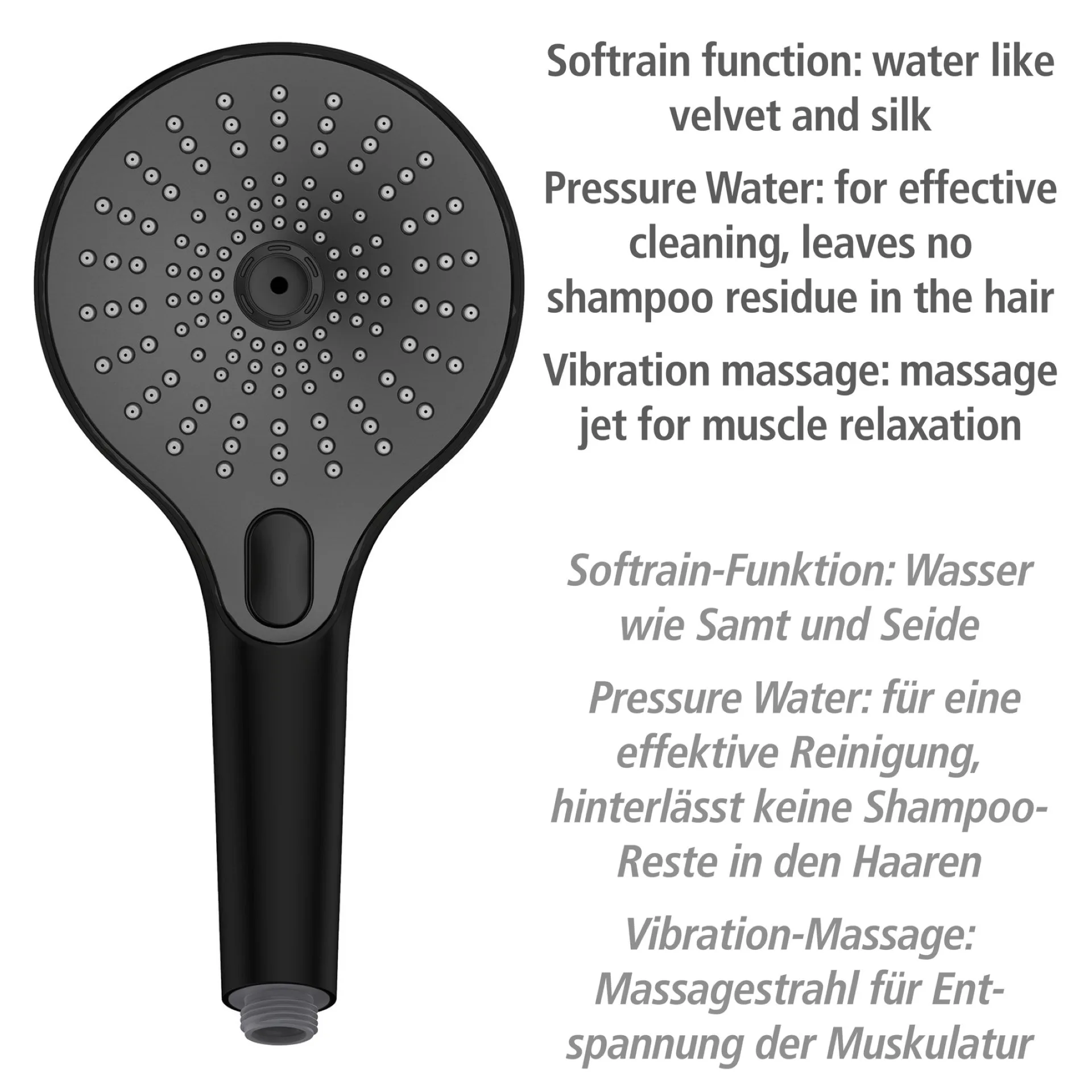 WENKO ULTIMATE Duschkopf Ø 13 cm, Schwarz/Grau, 3 verschiedene Wasserstrahlarten