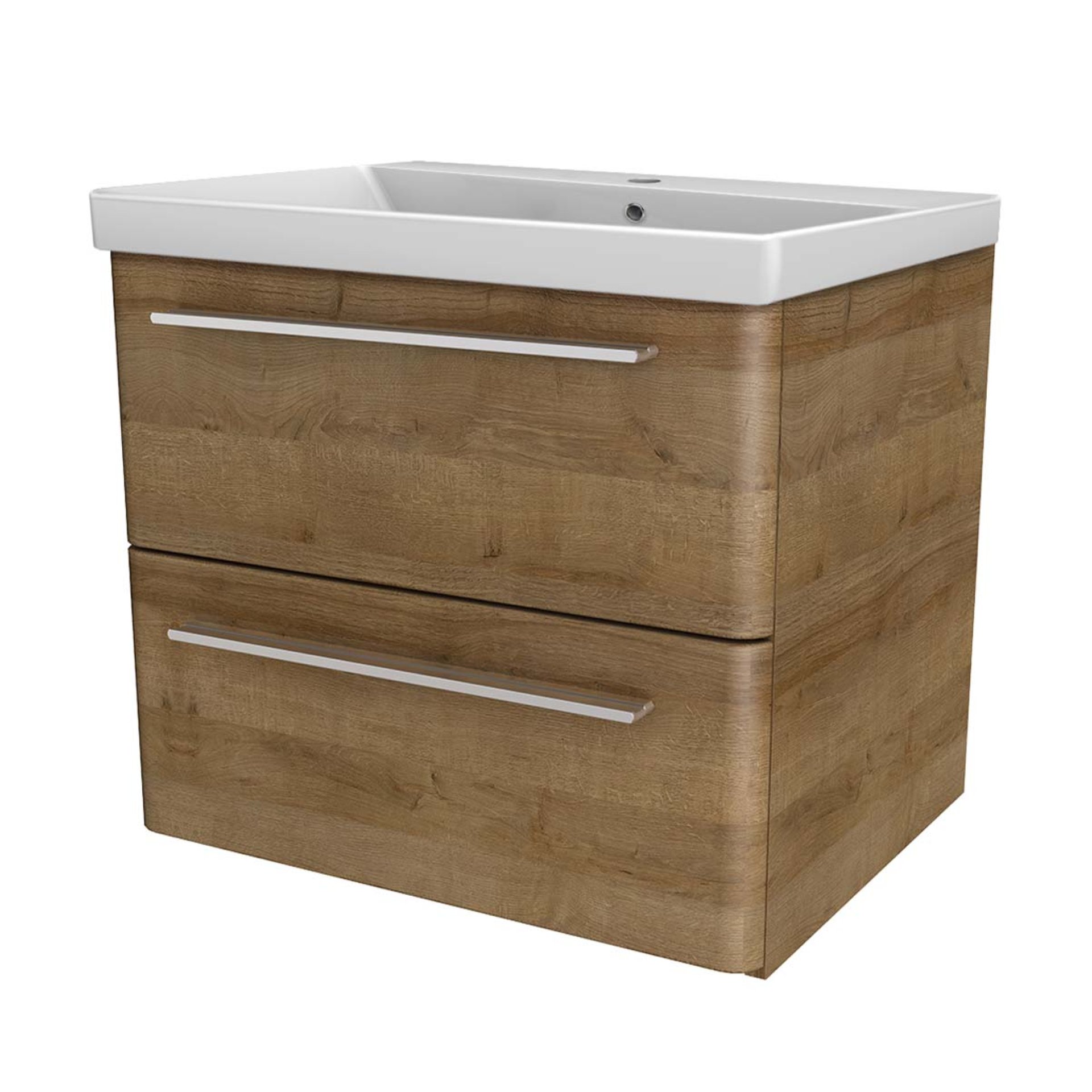 LANZET K8 Waschbecken mit Unterschrank, 60 cm breit, Braun hell, Waschbecken Keramik Weiß