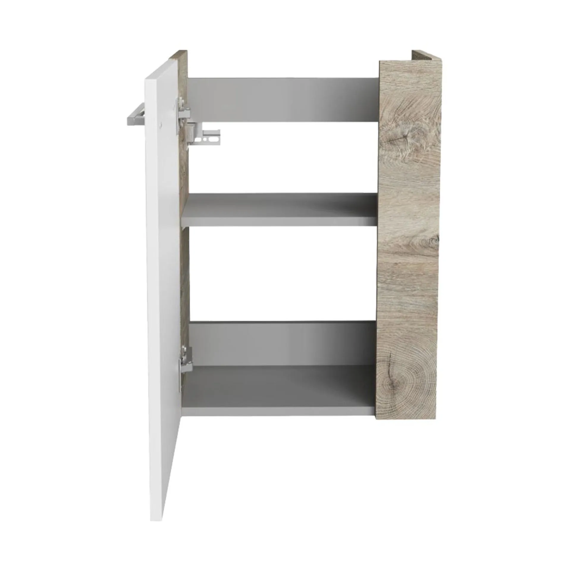 FACKELMANN SBC STANFORD Waschbeckenunterschrank Gäste WC 45 cm breit, Weiß/Braun hell, Türanschlag links