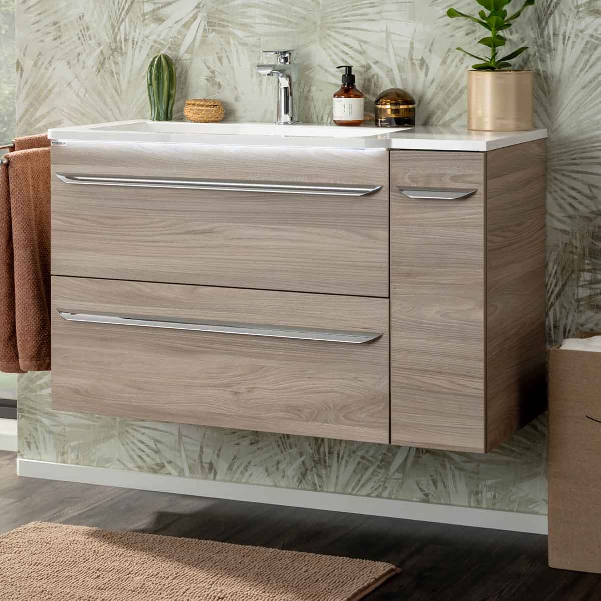 Fackelmann LUXOR Badmöbel Set 3-teilig 100 cm, Braun + Unterschrank rechts