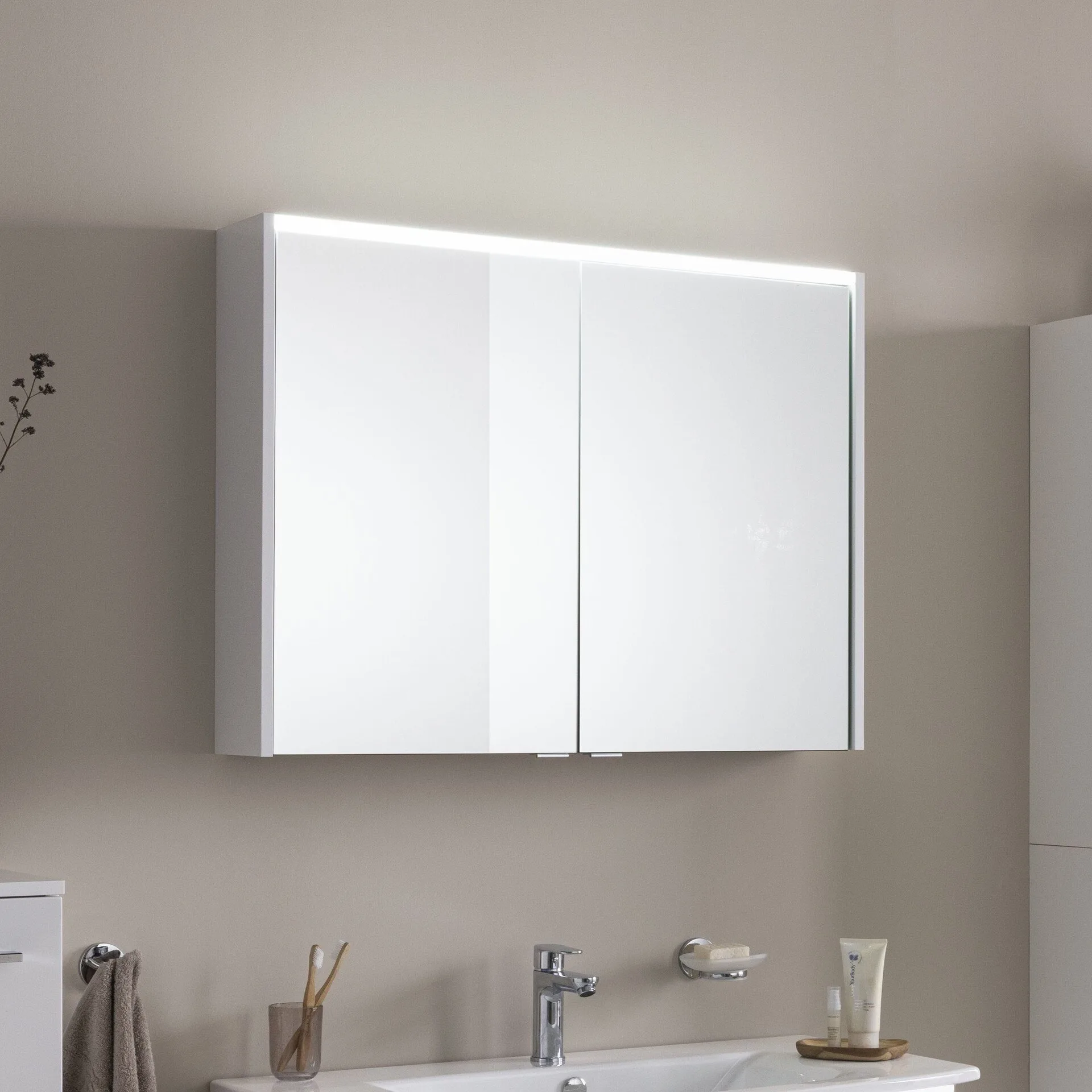 FACKELMANN B.ROUND LED Spiegelschrank 90 cm breit, Weiß