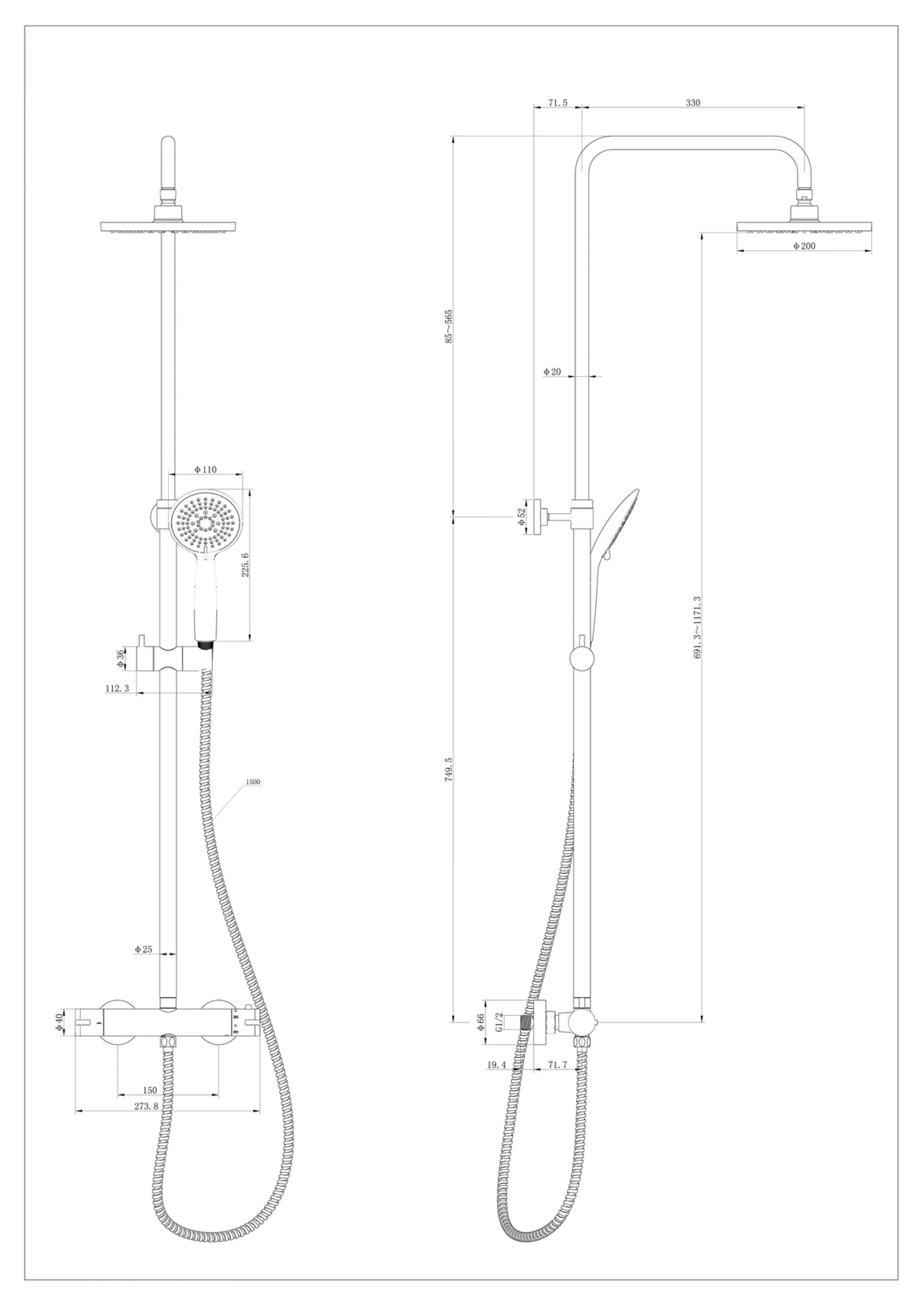 WENKO YOUNG ECO Duschsystem, Schwarz, mit Wassersparsystem, 5 verschiedene Wasserstrahlarten, Duschthermostat