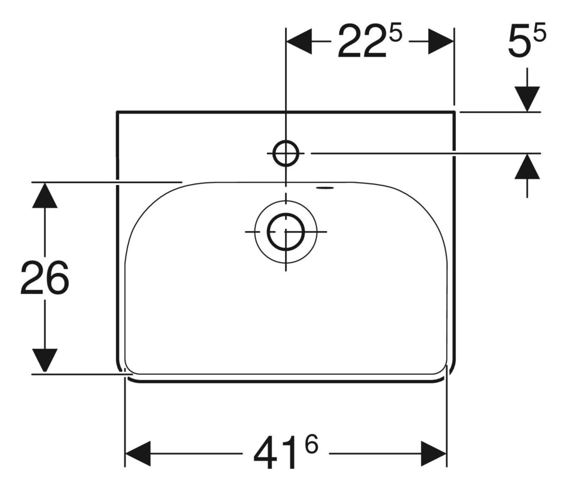 GEBERIT SMYLE SQUARE Waschbecken Keramik 45 cm breit, Weiß, mit asymetrischem Überlauf