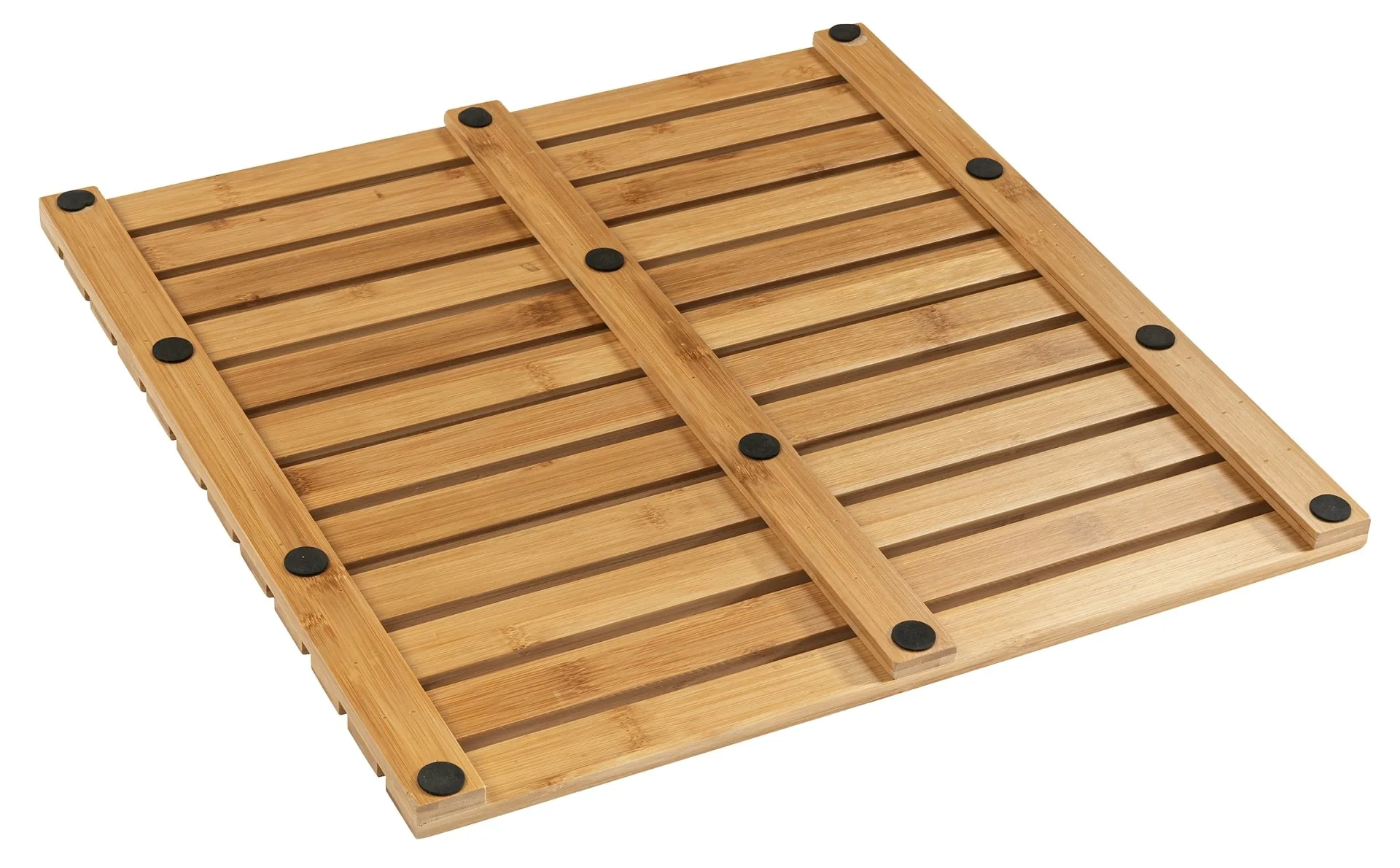 WENKO INDOOR&OUTDOOR Badematte 50 x 50 cm, Braun, aus Bambus