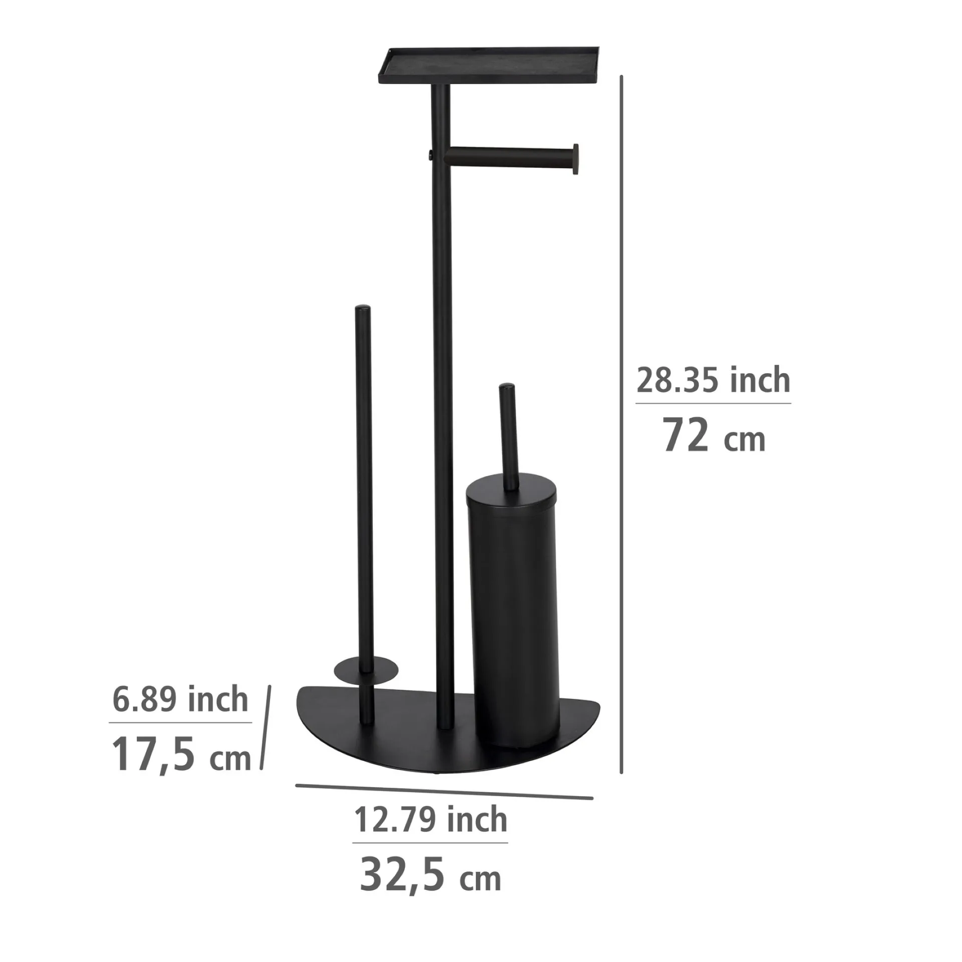 WENKO COSENZA NEO WC-Garnitur, Schwarz, mit Toilettenpapierhalter, Bevorrater und Ablage, stehend