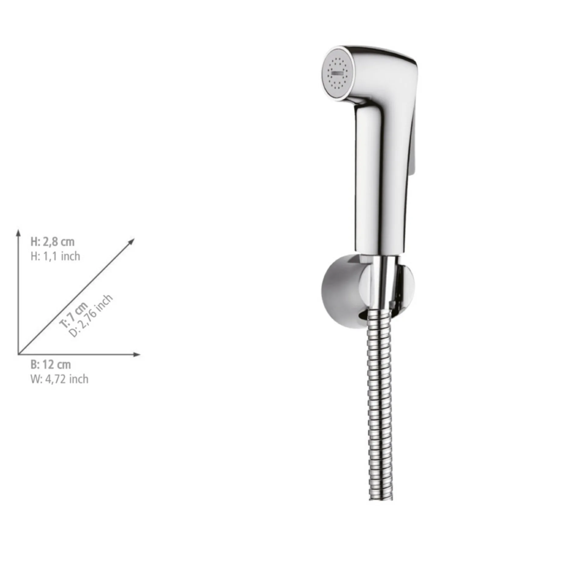 WENKO Bidet Handbrause 120 cm, Chrom glänzend + Wandhalterung + Schlauch