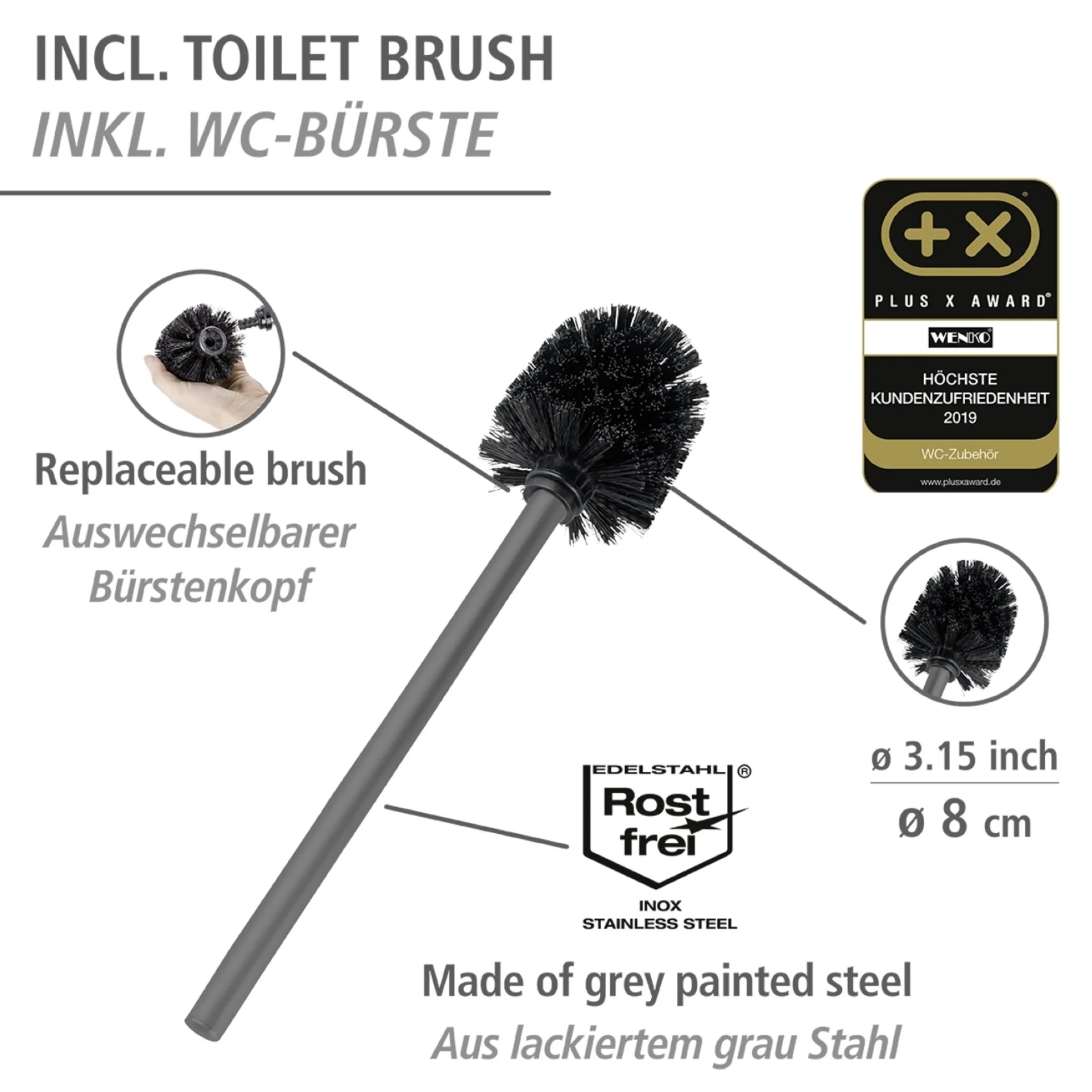 WENKO RIVALTA WC-Garnitur, Grau, Bambus, mit Toilettenpapierhalter und Bevorrater, stehend