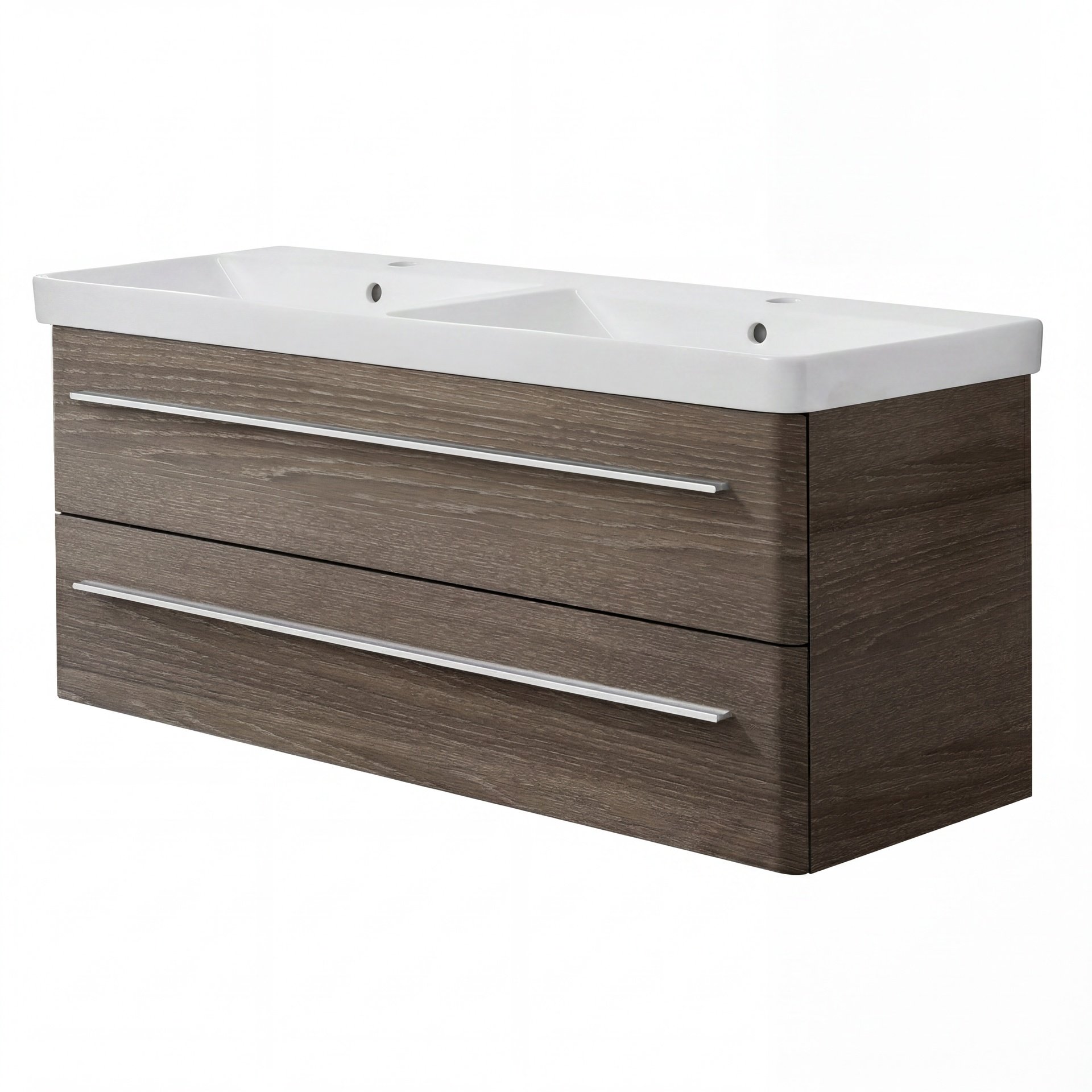 LANZET K8 Waschbecken mit Unterschrank 120 cm breit, Braun dunkel, Doppelwaschbecken Keramik Weiß