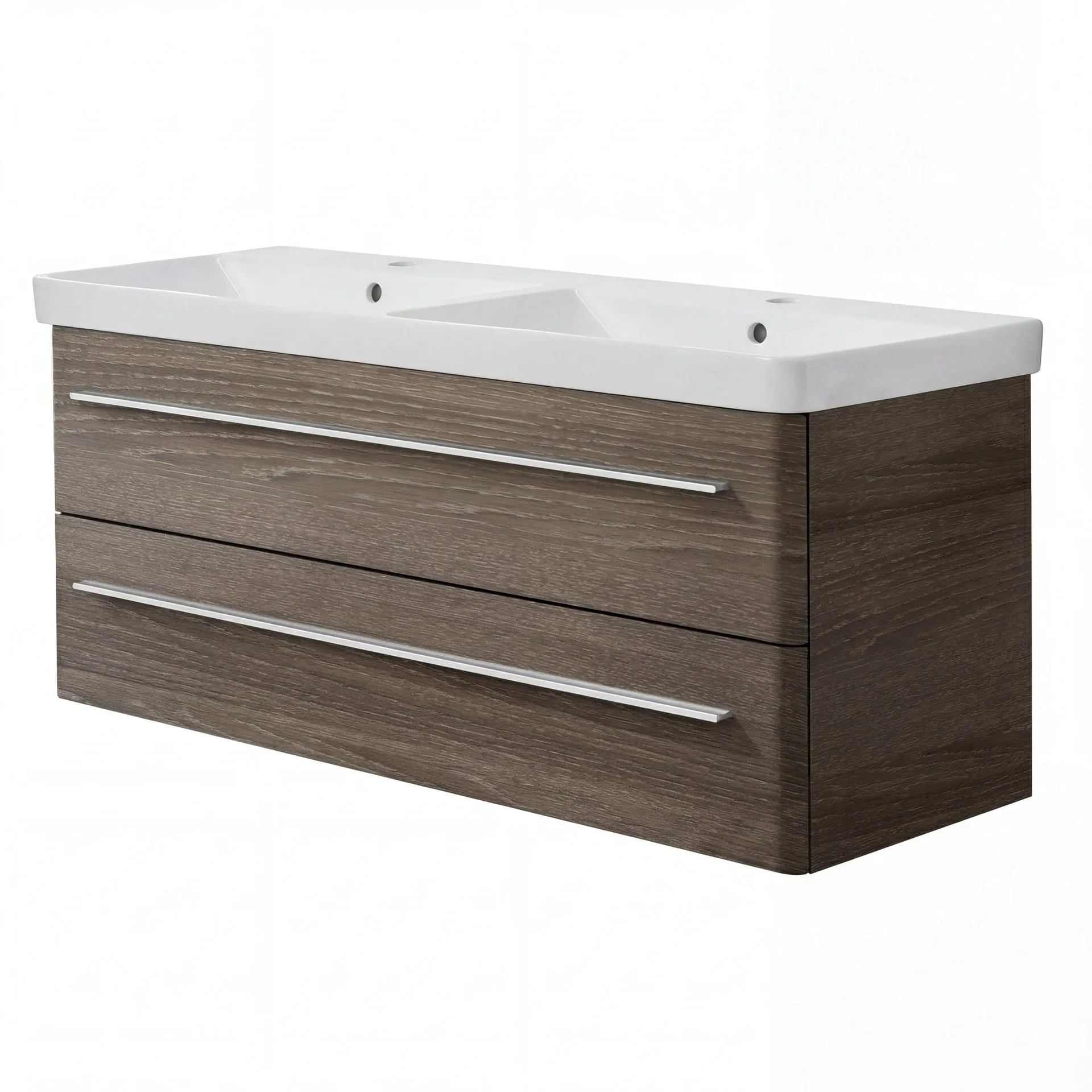 LANZET K8 Waschbecken mit Unterschrank 120 cm breit, Braun dunkel, Doppelwaschbecken Keramik Weiß