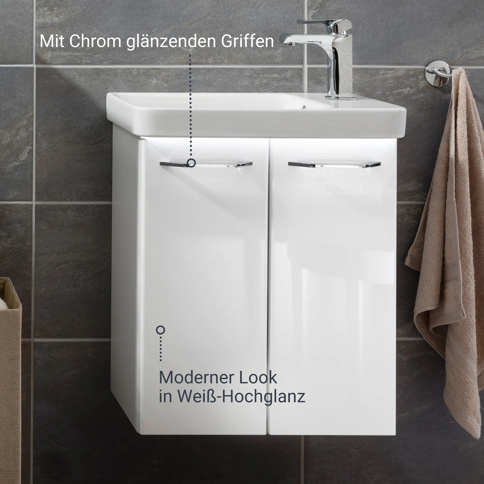FACKELMANN MILANO Waschbeckenunterschrank Gäste WC 52 cm breit, Weiß