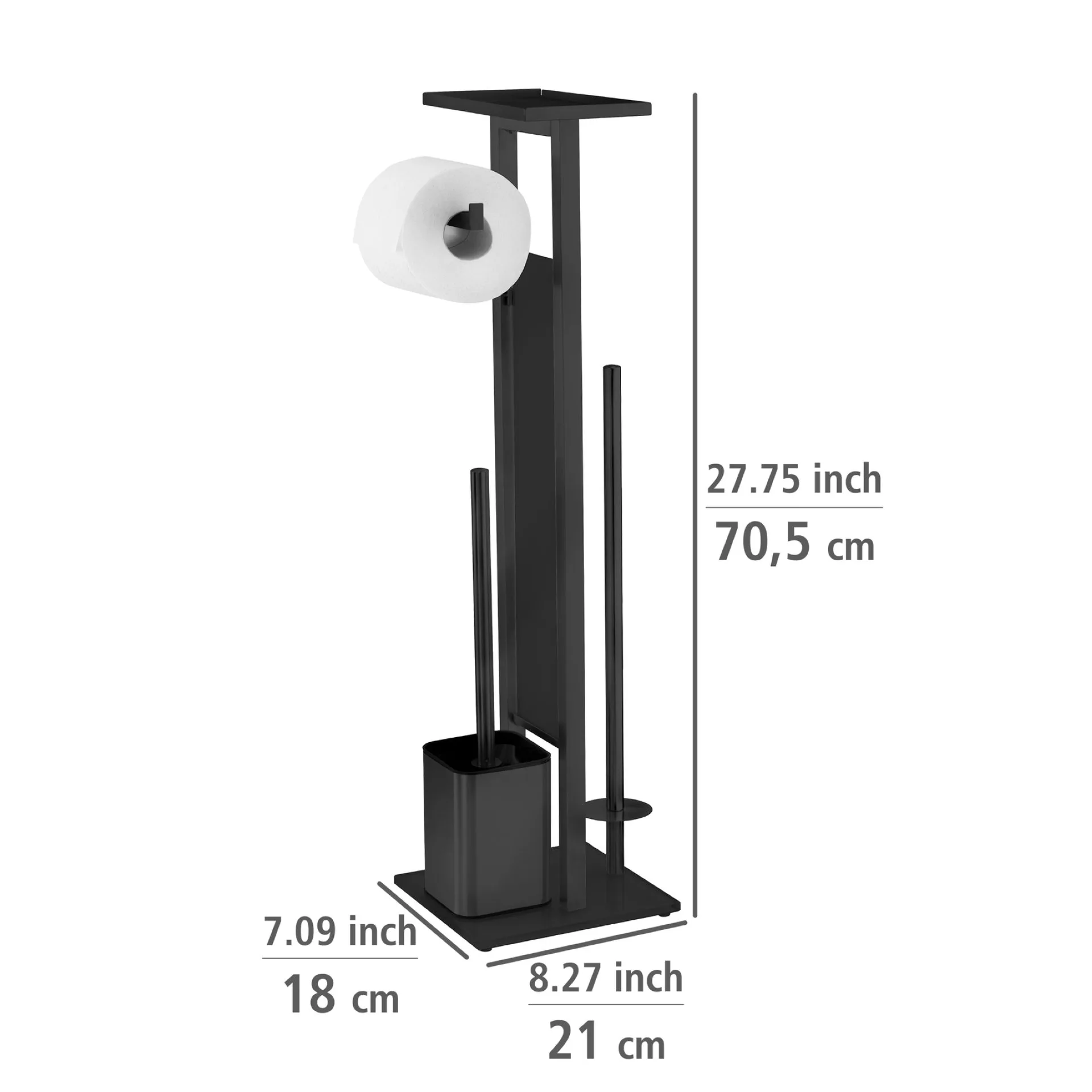 WENKO DEBAR WC-Garnitur, Schwarz, mit Toilettenpapierhalter, Bevorrater und Ablage, stehend