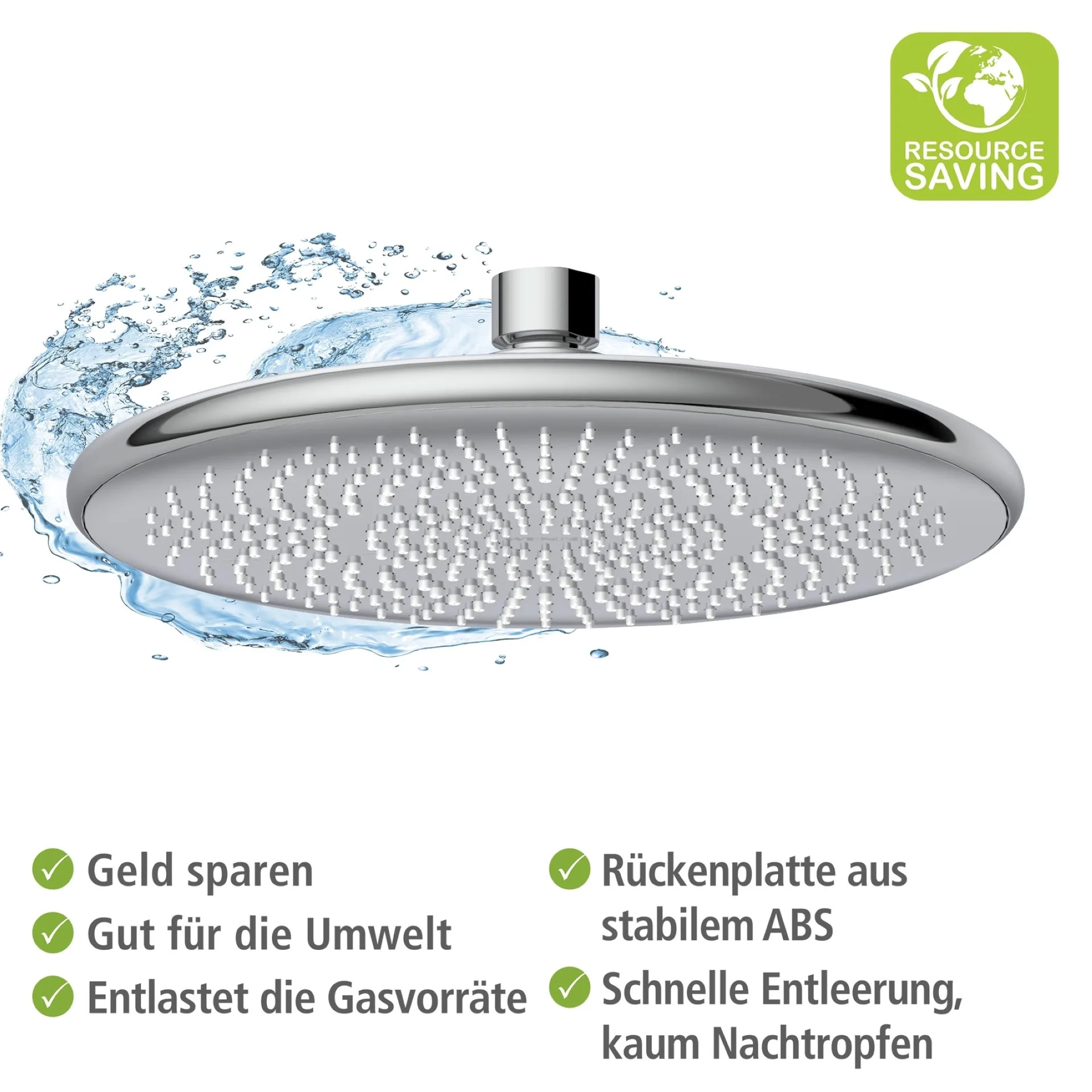 WENKO Duschkopf Regendusche Ø 22,5 cm, Chrom, mit Wassersparsystem, Edelstahl rostfrei