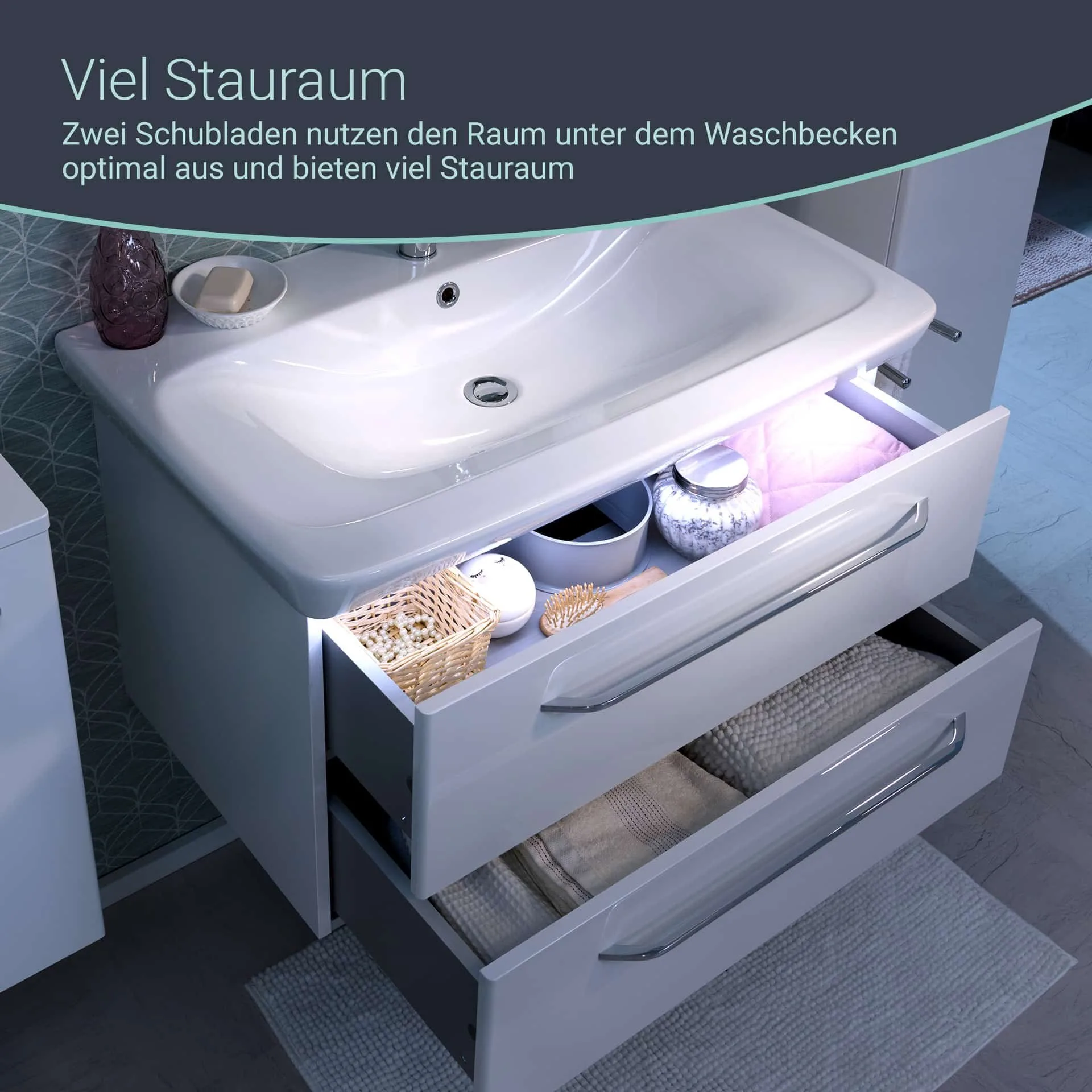 FACKELMANN MILANO Waschbeckenunterschrank 80 cm breit, Weiß