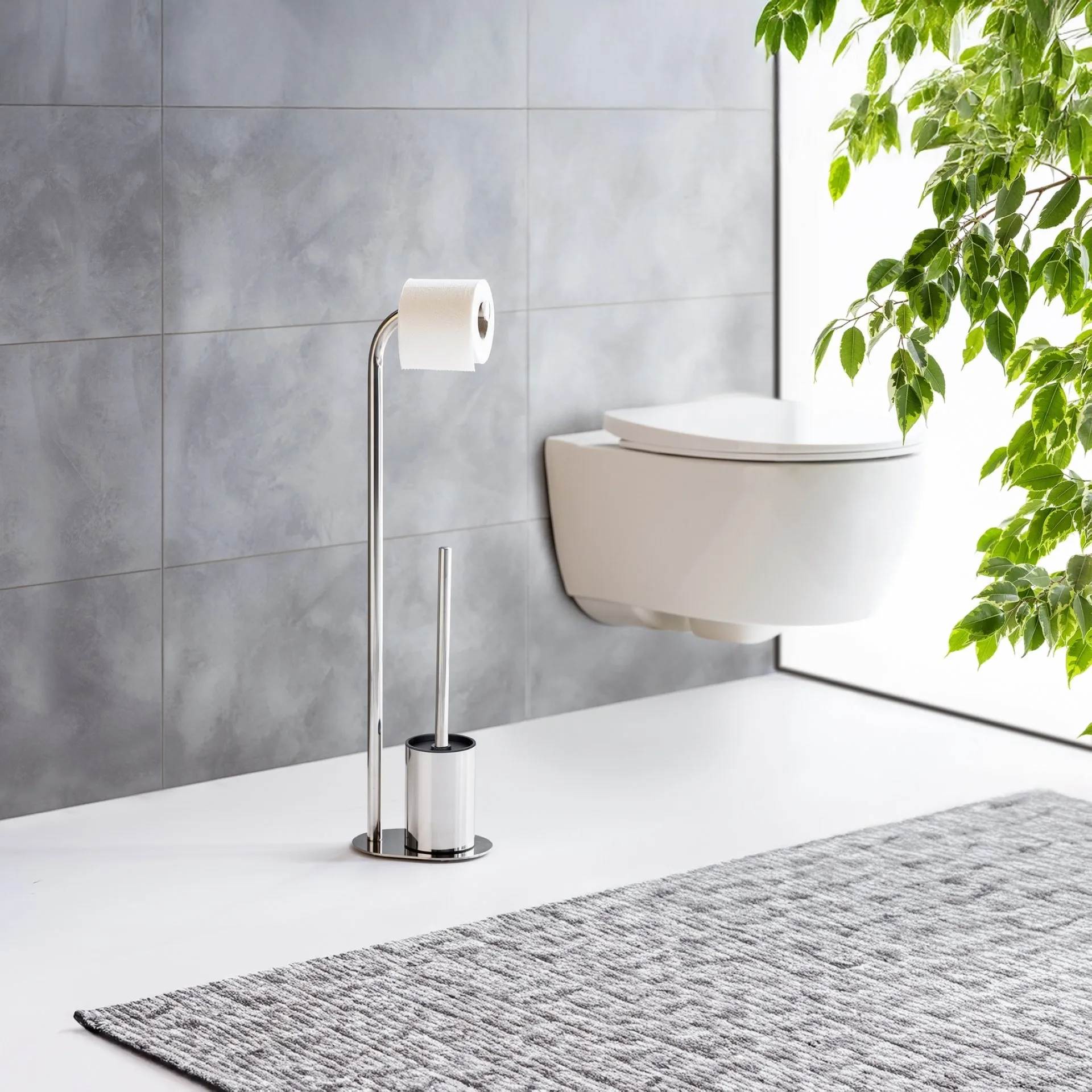WENKO LEVANTE WC-Garnitur, Silber glänzend, mit Toilettenpapierhalter, stehend