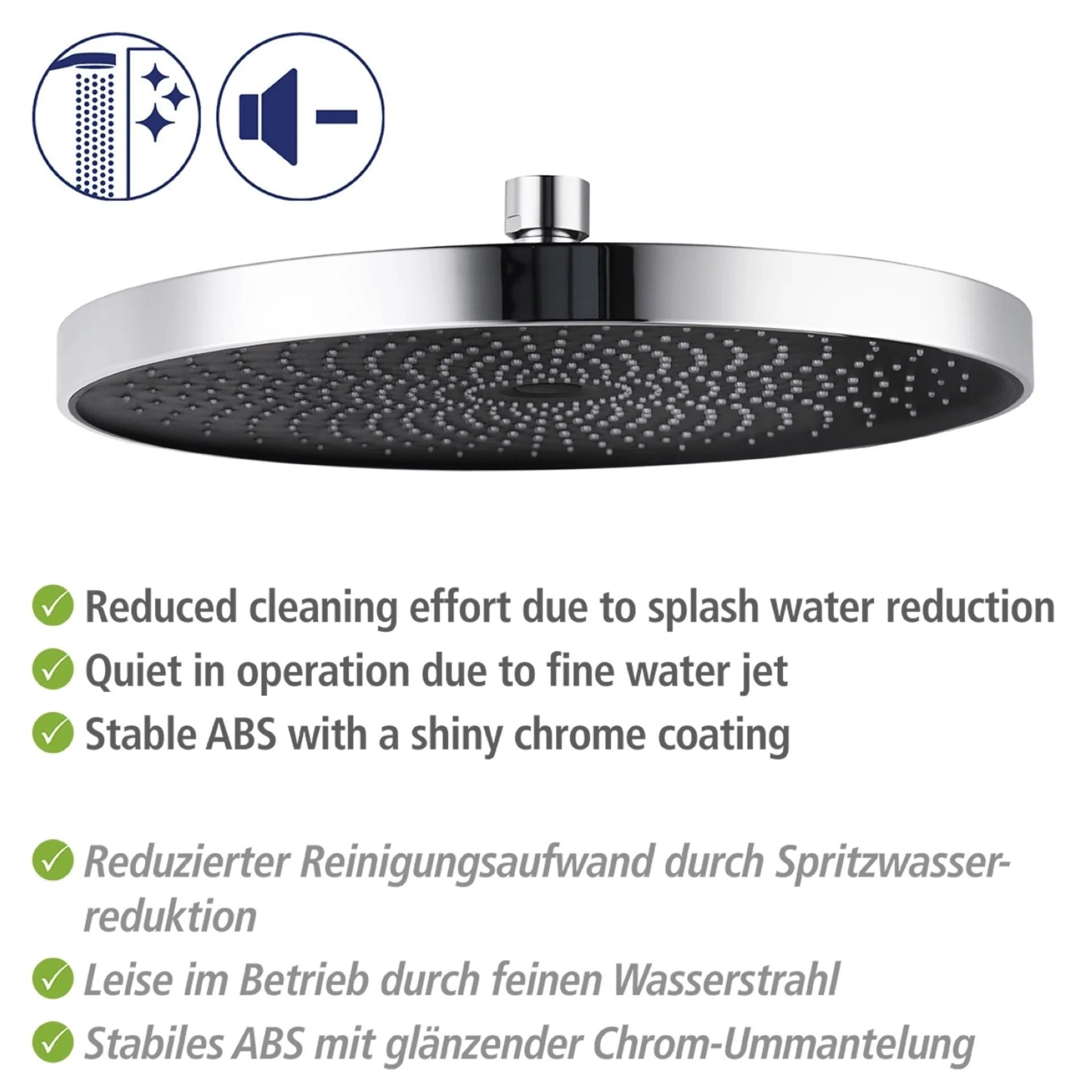 WENKO SOFTWATER Duschkopf Regendusche Ø 26 cm, Chrom/Schwarz, 3 verschiedene Wasserstrahlarten