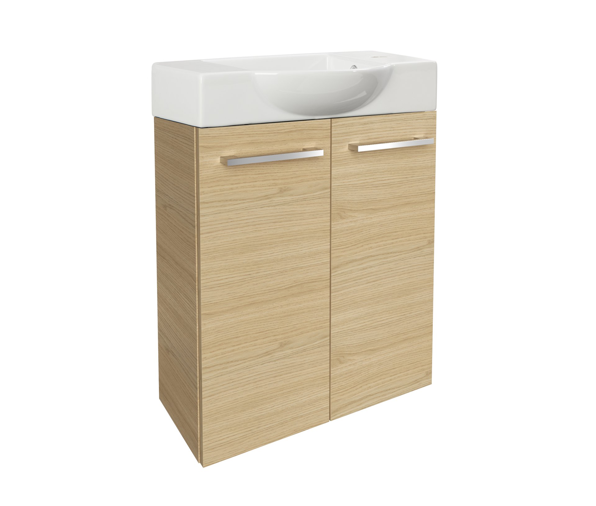 FACKELMANN SBC B. STYLE Gäste WC Waschtisch Set 55 cm breit, Braun, Waschbecken Keramik Hahnloch rechts