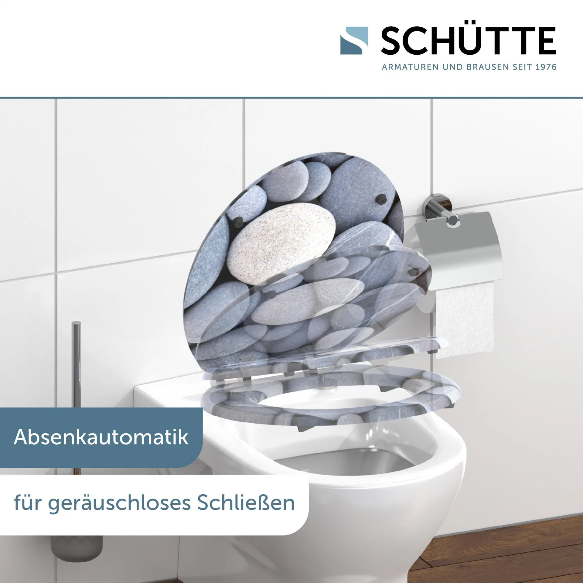 SCHÜTTE GREY STONES WC-Sitz, Grau, MDF, mit Absenkautomatik