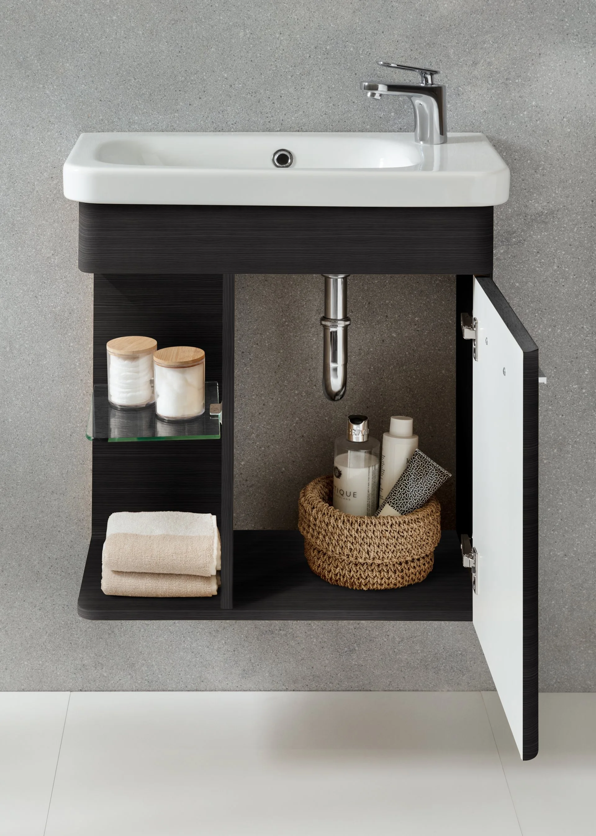 LANZET K8 Gäste WC Waschtischunterschrank 55 cm, Schwarz