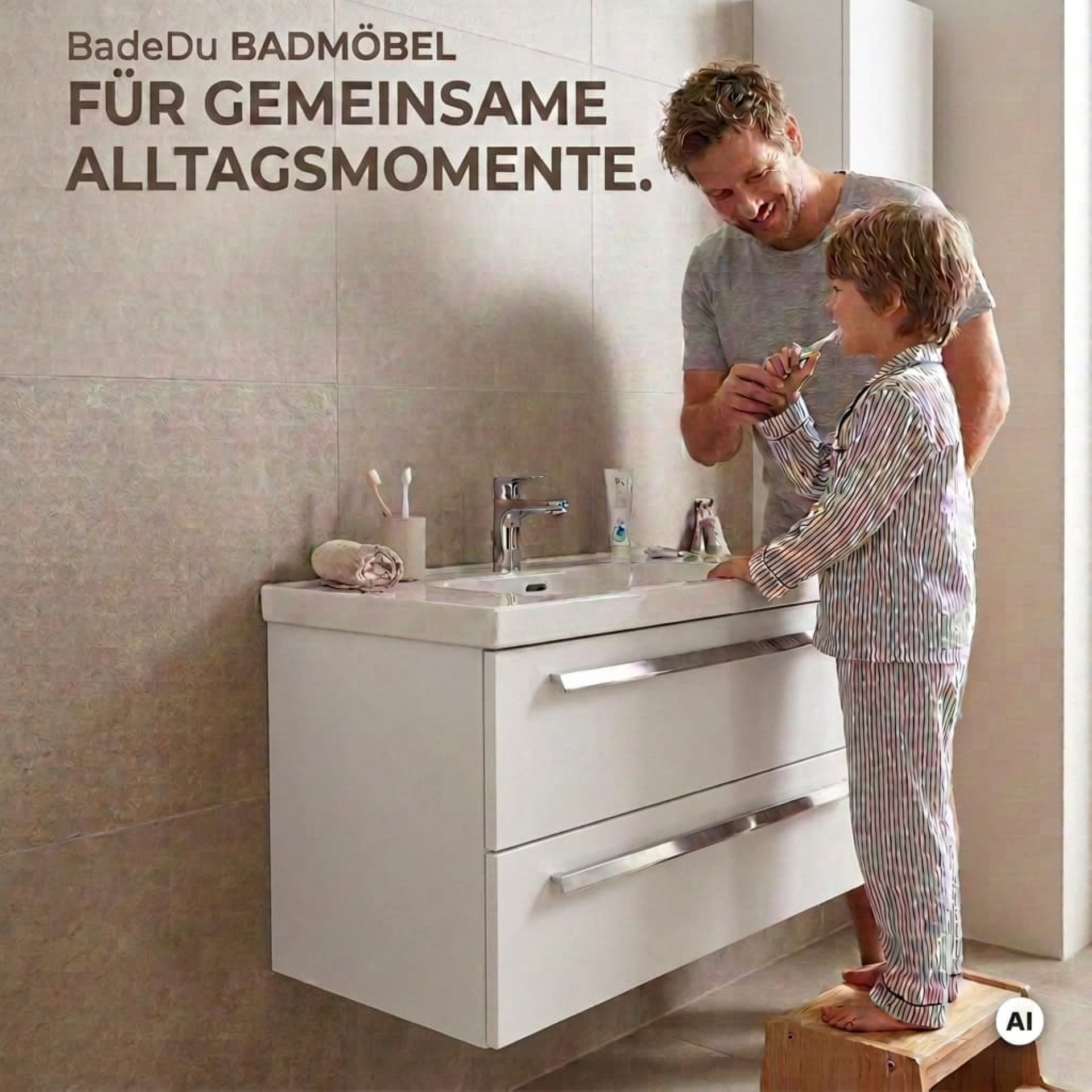 BADEDU TESSANO Waschbecken mit Unterschrank 90 cm breit, Weiß, Waschbecken Keramik Weiß