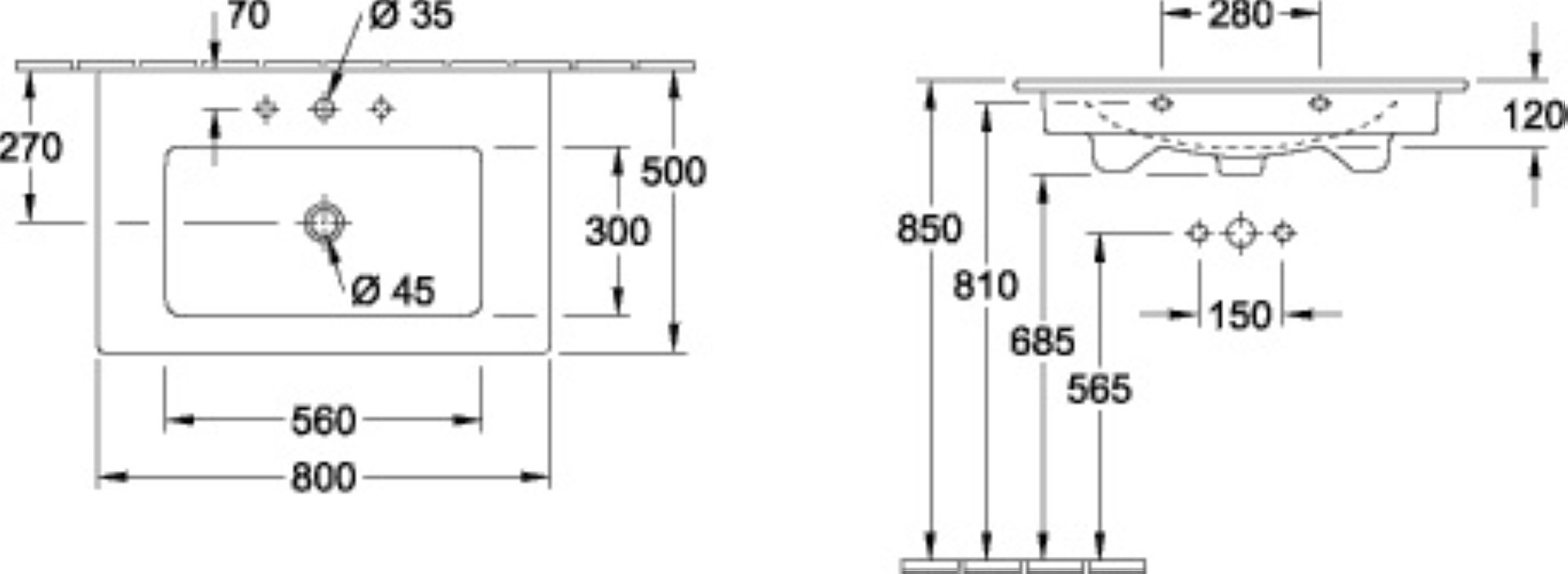 VILLEROY & BOCH VENTICELLO Waschbecken Keramik 80 cm breit, Weiß, mit Überlauf, CeramicPlus