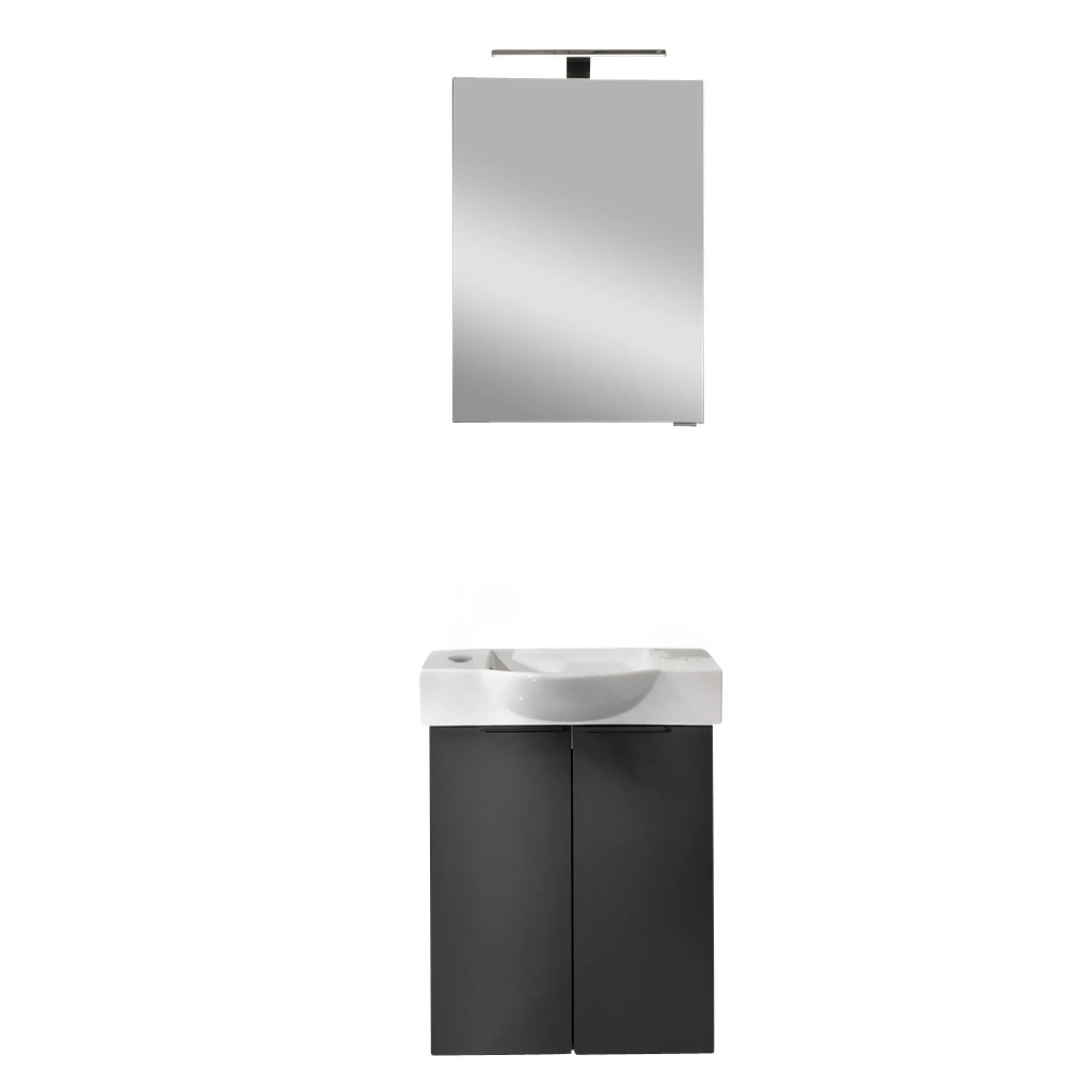 FACKELMANN SBC B.PARIS Gäste WC Waschtisch Set mit Spiegelschrank 55 cm breit, Schwarz matt, Türanschlag links