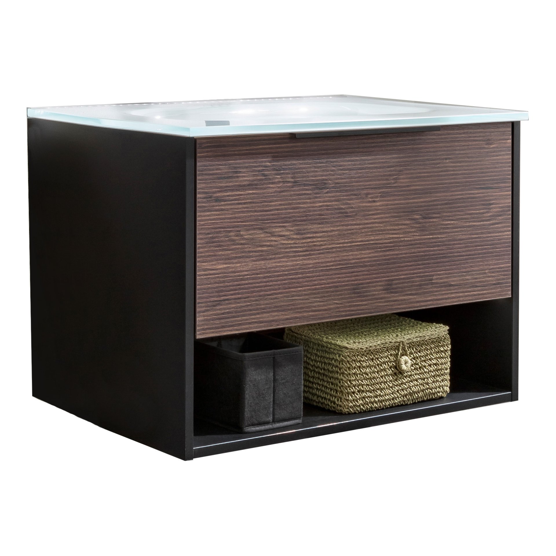 Fackelmann B.PARIS Badmöbel Set 2-teilig 70 cm breit, Braun dunkel/Schwarz, Glas weiß