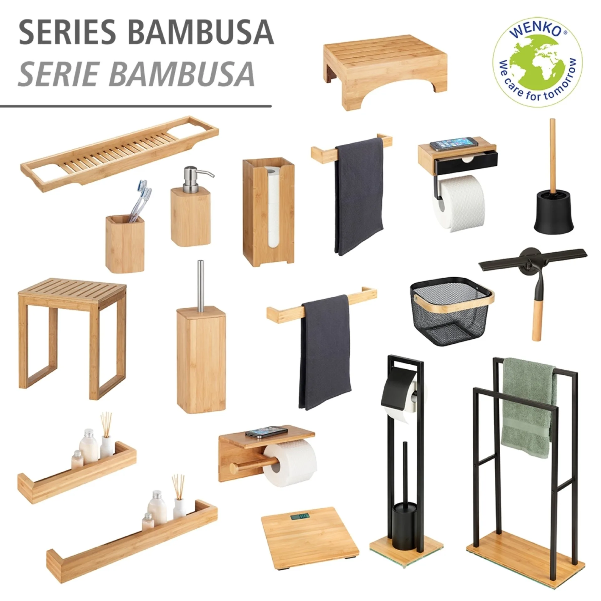 WENKO BAMBUSA Aufbewahrungskorb, Schwarz/Braun, aus Bambus/Edelstahl