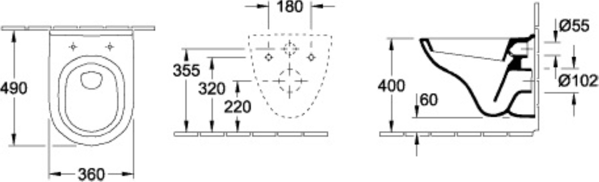 VILLEROY&BOCH O.NOVO Tiefspül-WC mit WC-Sitz, Weiß, Combi-Pack Compact, CeramicPlus