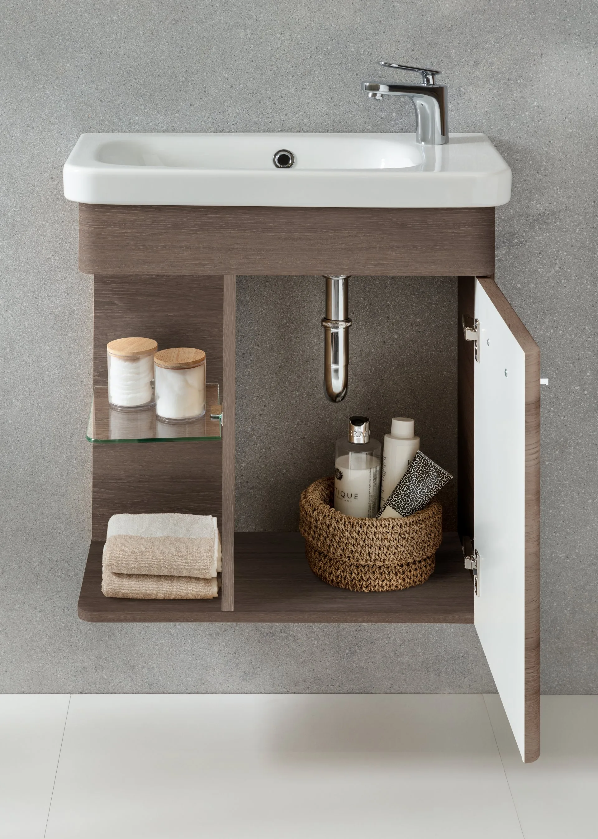 LANZET K8 Gäste WC Waschtischunterschrank 55 cm, Dunkelbraun