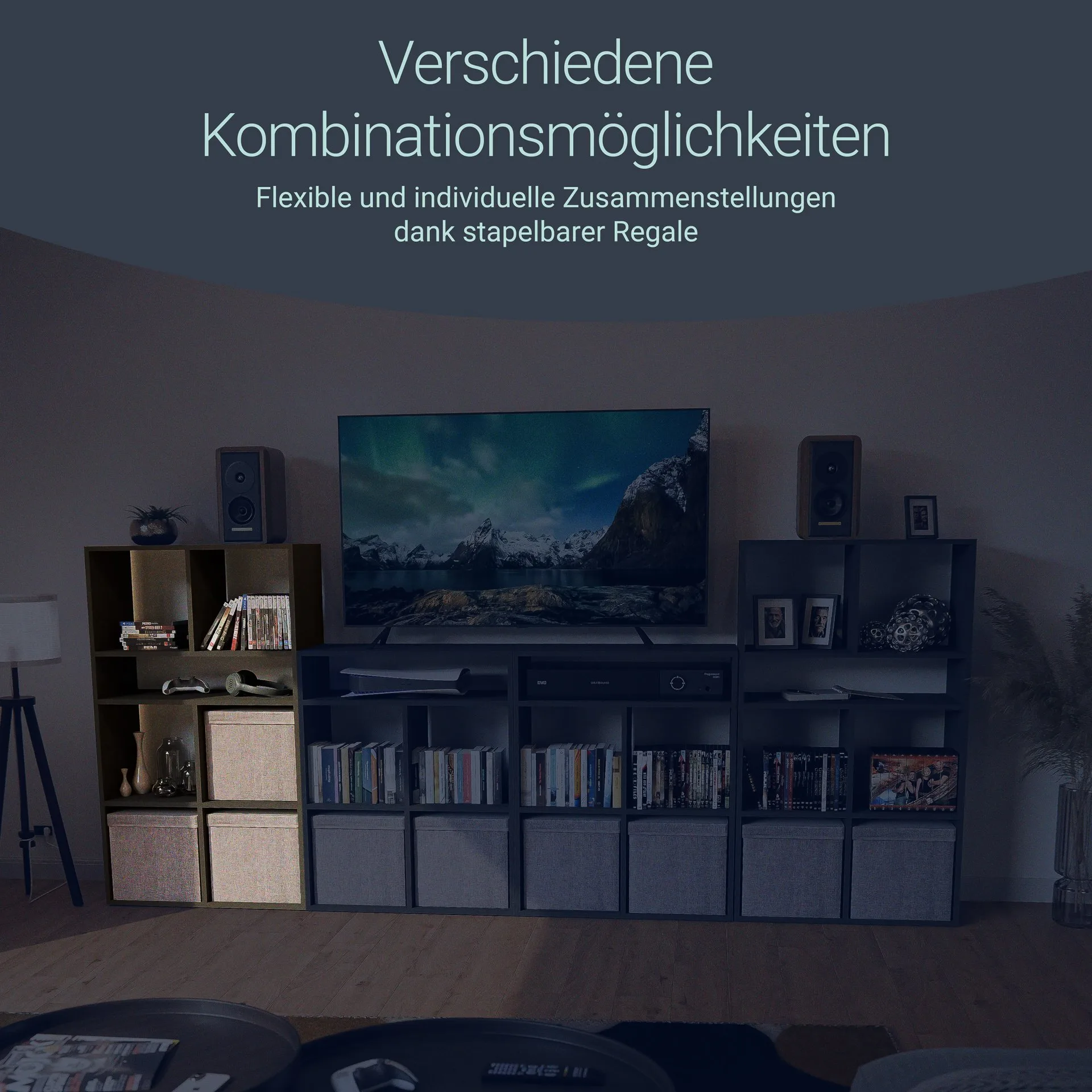 BADEDU WARD Regal 72 cm breit, Anthrazit, 7 Fächer